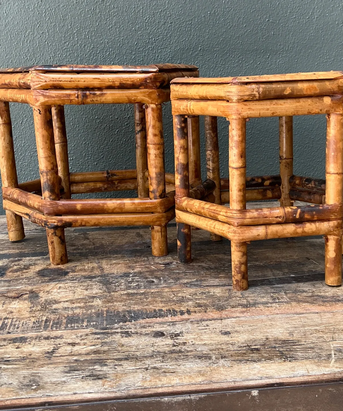 Vintage Hexagonal Bamboo Orchid Pedestals - Set Of 2 — additional photo 6