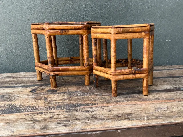 Vintage Hexagonal Bamboo Orchid Pedestals - Set Of 2 — additional photo 6