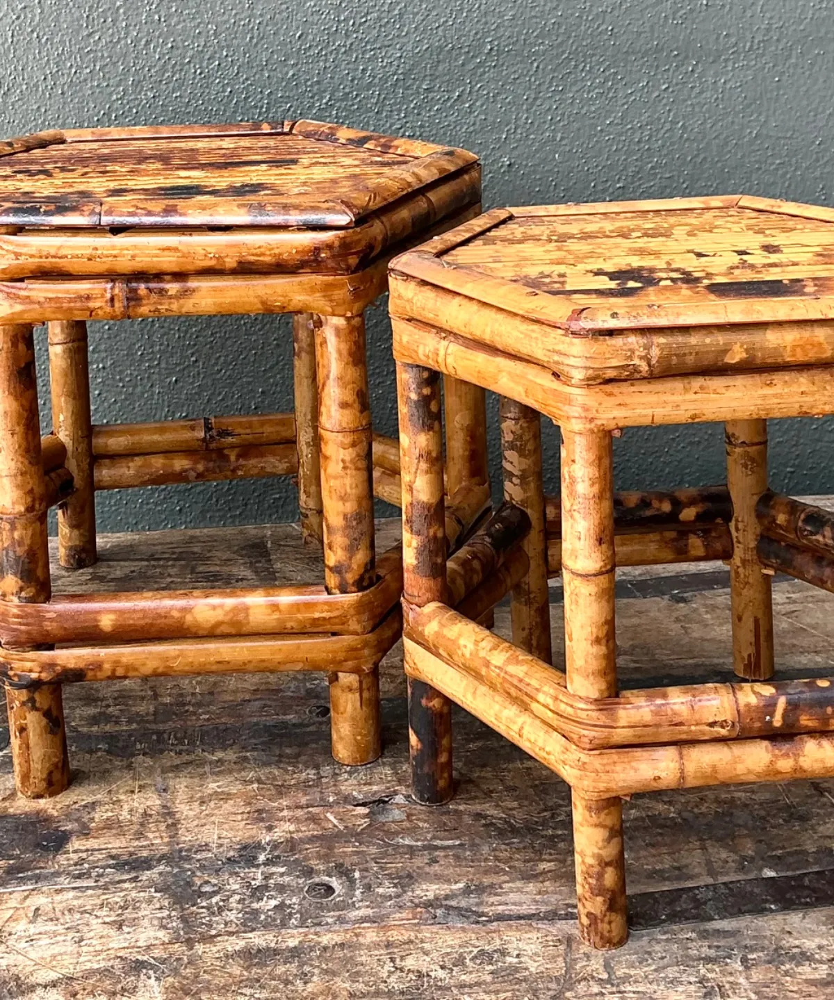 Vintage Hexagonal Bamboo Orchid Pedestals - Set Of 2 — additional photo 8