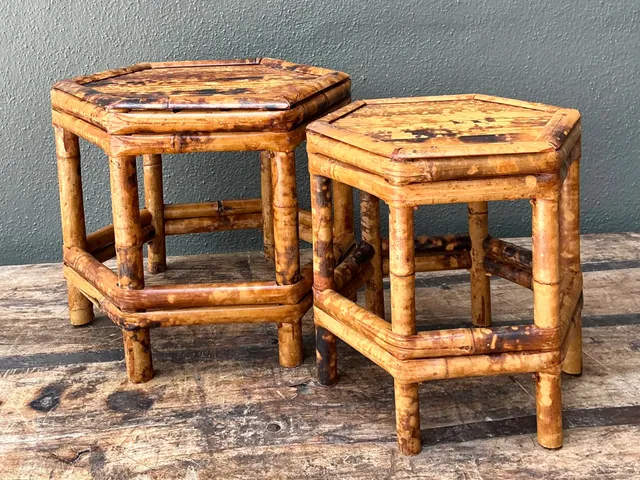 Vintage Hexagonal Bamboo Orchid Pedestals - Set Of 2 — additional photo 8