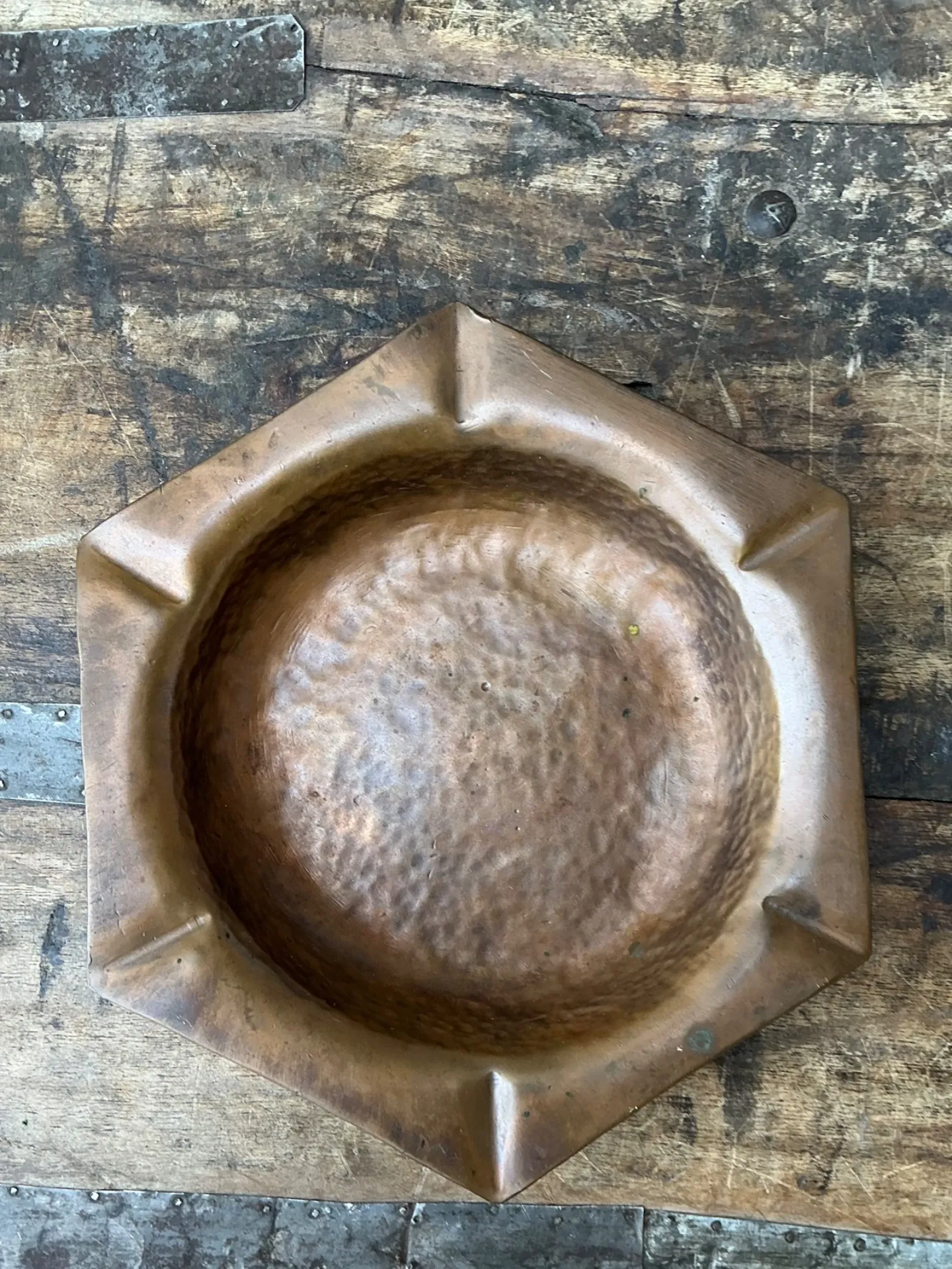 Vintage Hexagonal Hammered Copper Ashtray — additional photo 8