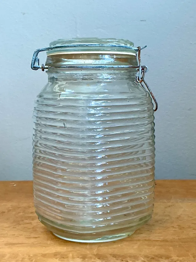 Vintage Ribbed Glass Storage Jar — additional photo 2