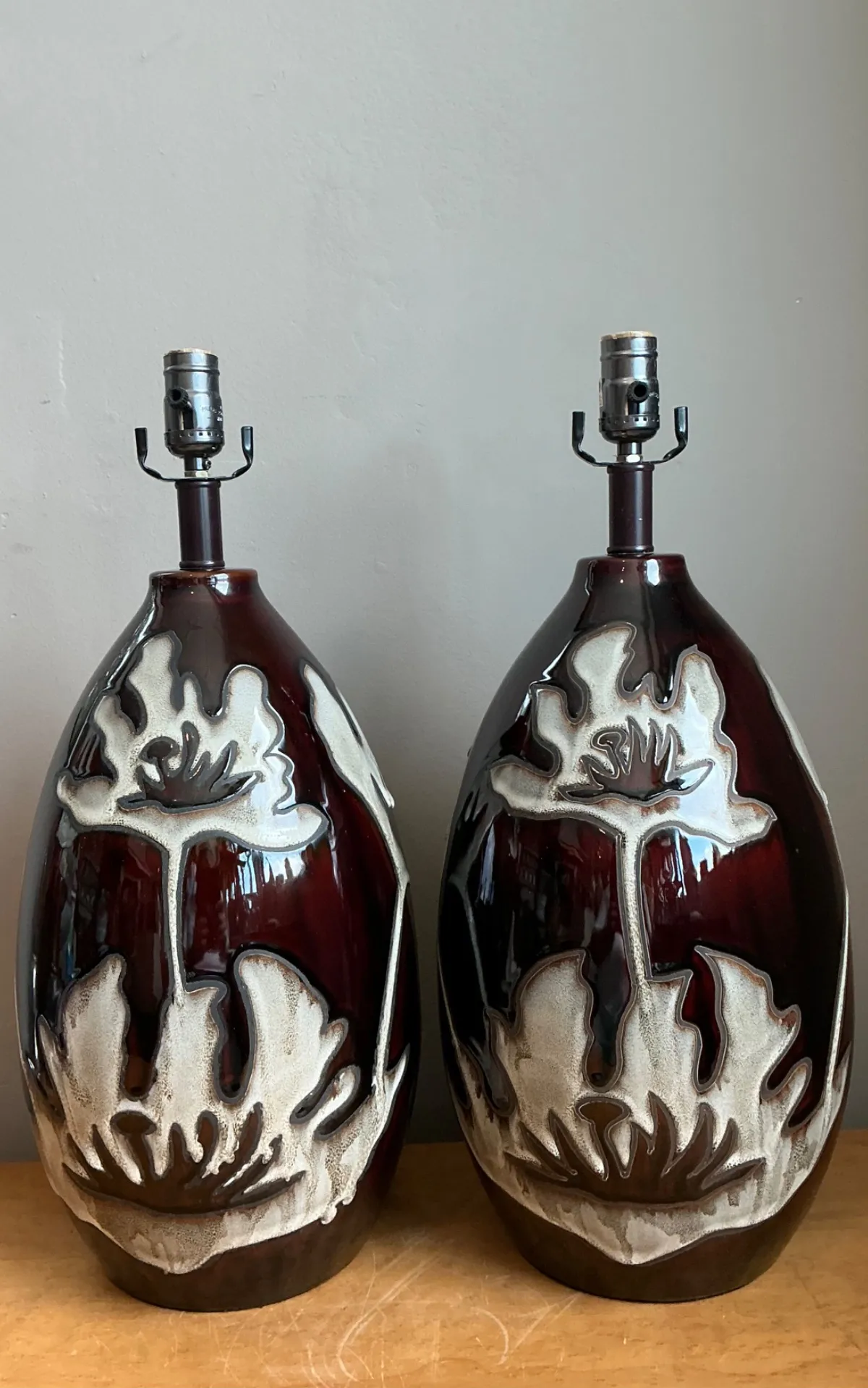 Vintage Floral Ceramic Table Lamps - Pair — additional photo 2
