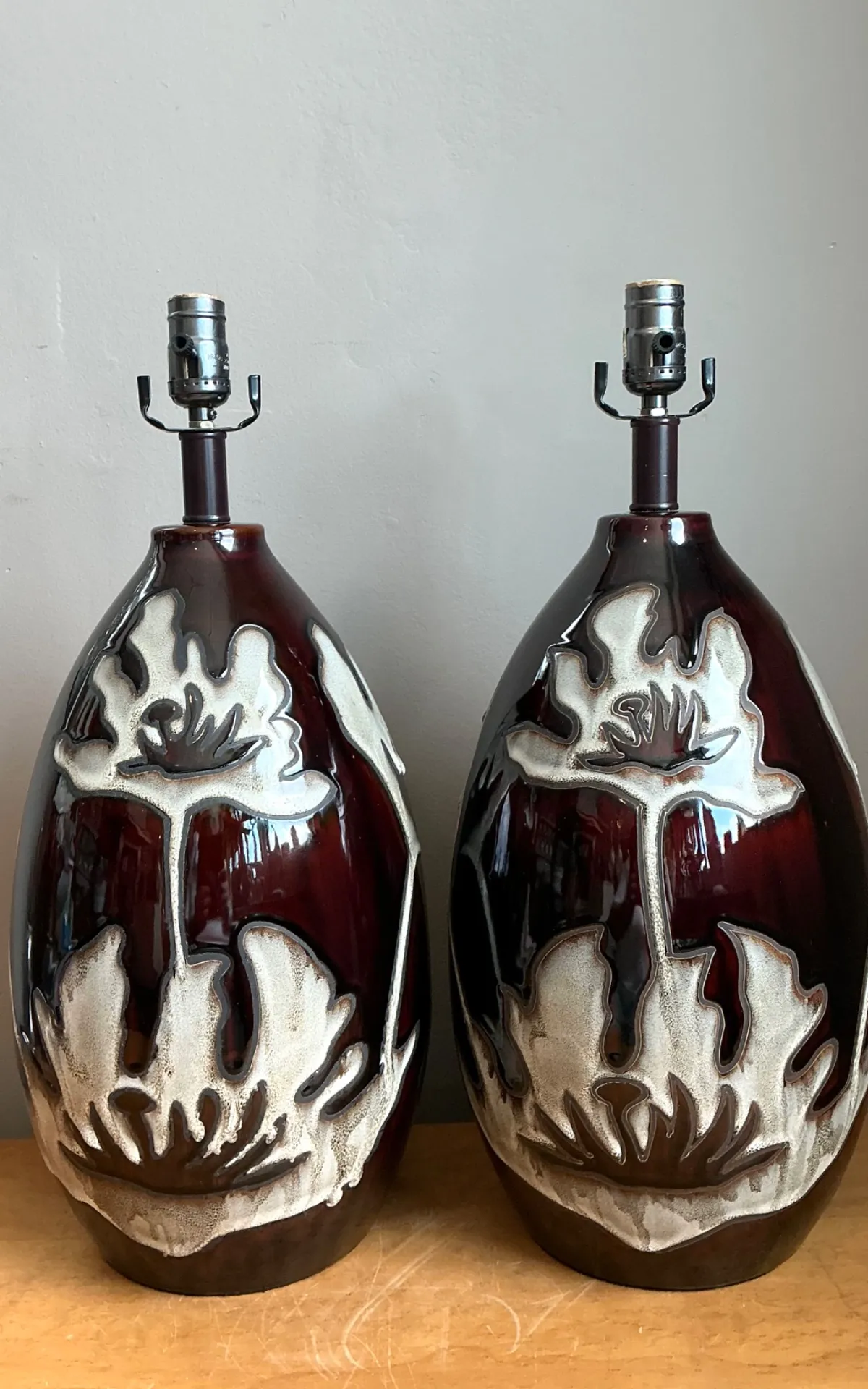 Vintage Floral Ceramic Table Lamps - Pair — additional photo 3