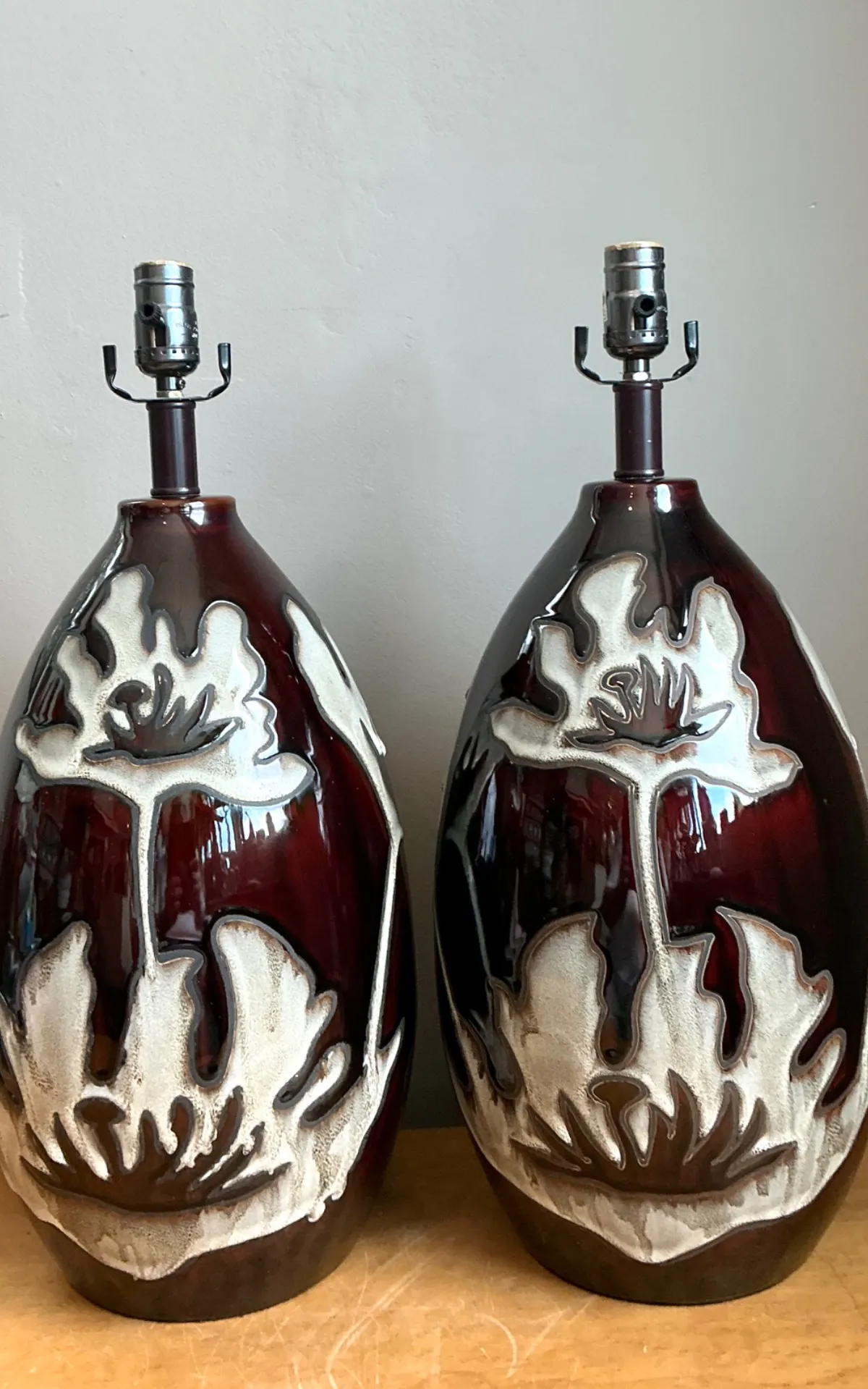 Vintage Floral Ceramic Table Lamps - Pair — additional photo 5