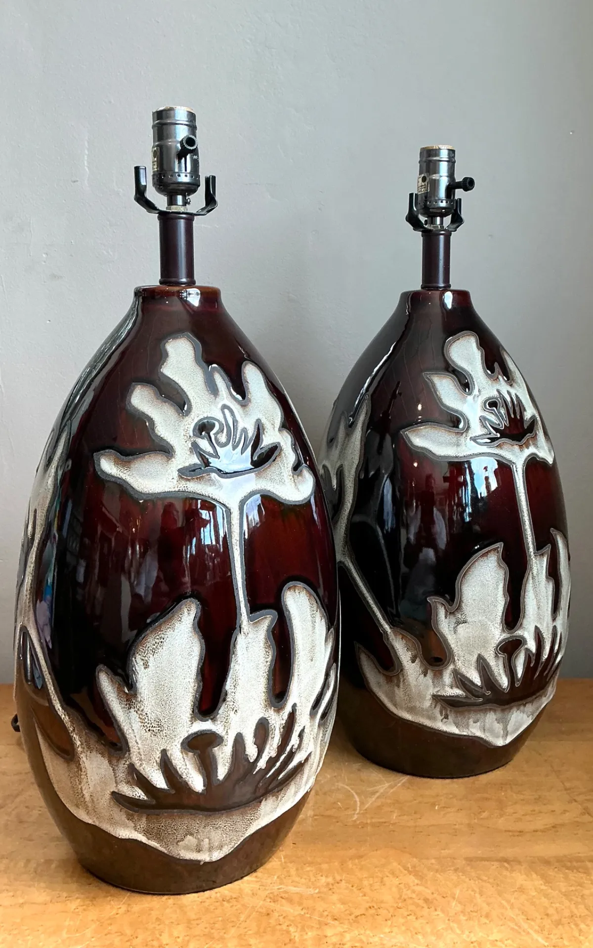 Vintage Floral Ceramic Table Lamps - Pair — additional photo 4
