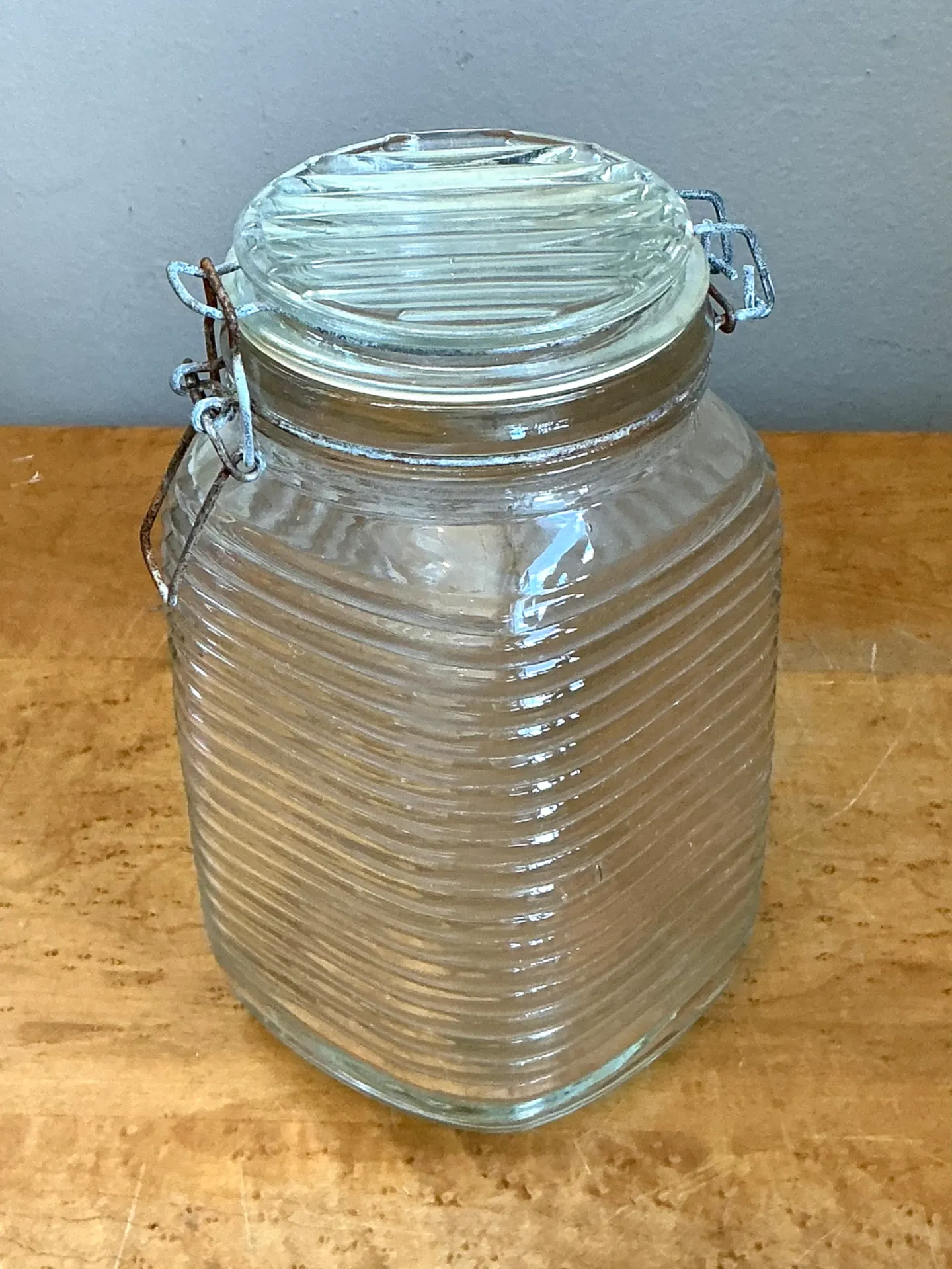 Vintage Ribbed Glass Storage Jar — additional photo 6