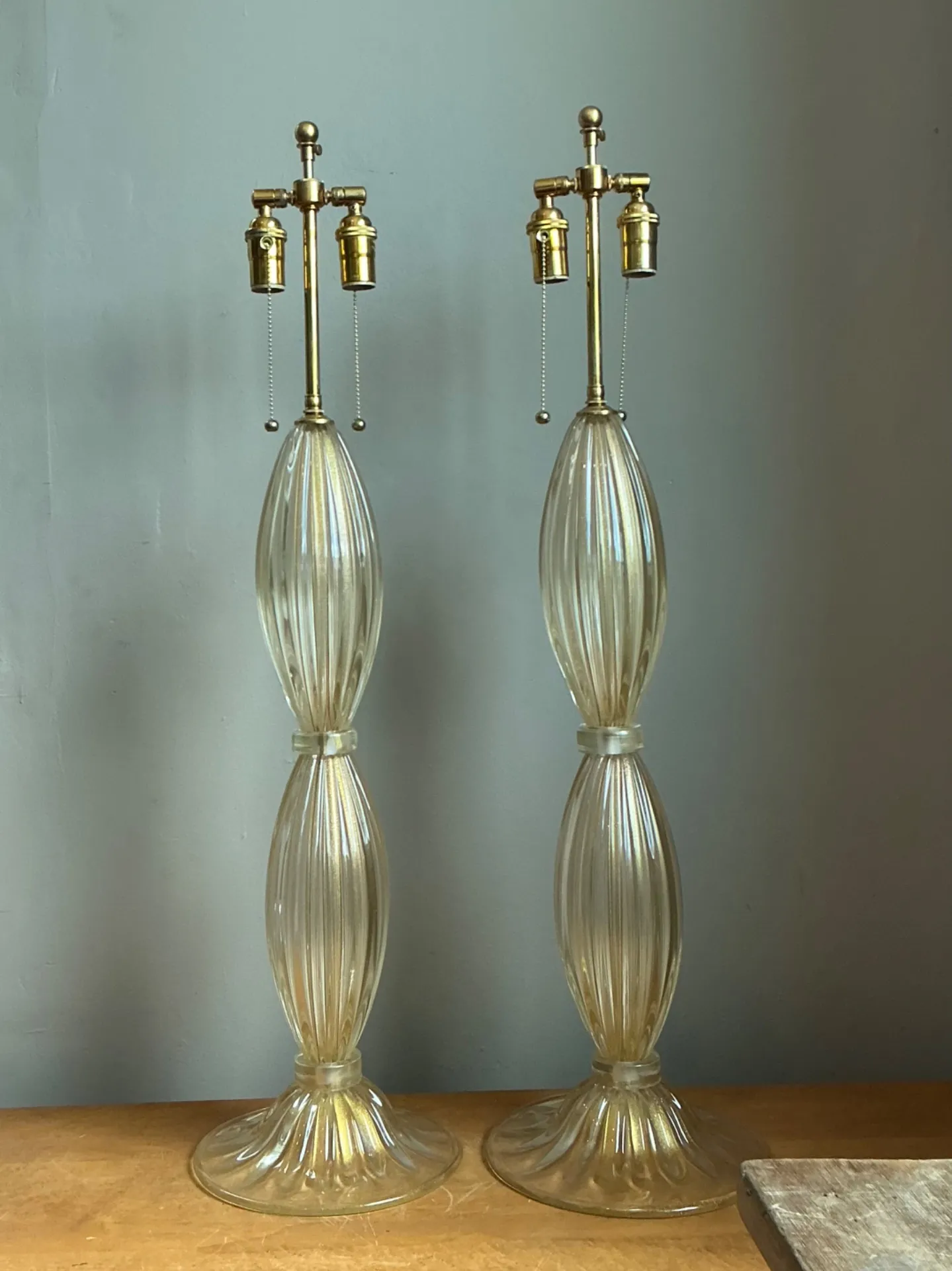 Vintage Ribbed Murano Glass Table Lamps - Pair — additional photo 8