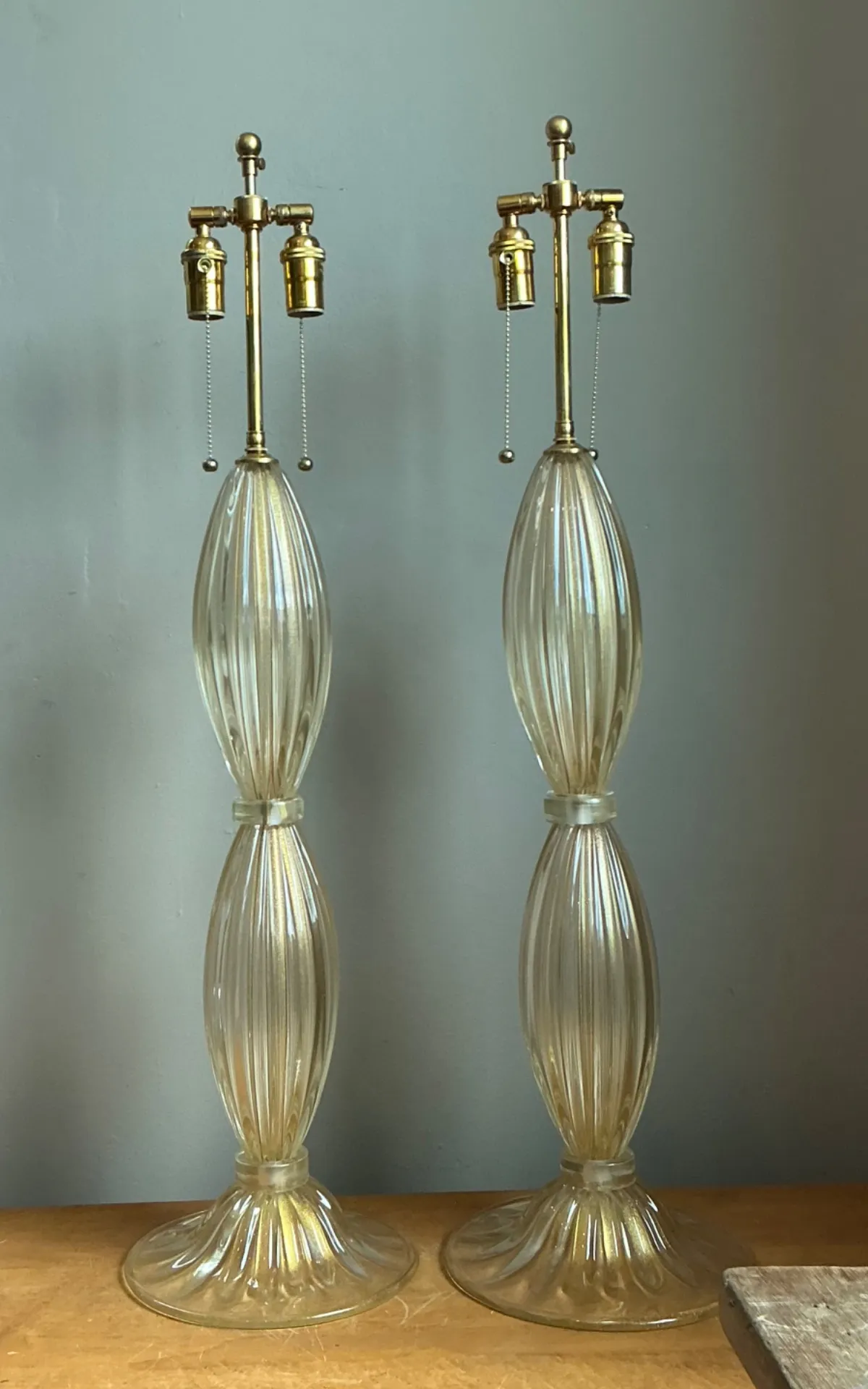Vintage Ribbed Murano Glass Table Lamps - Pair — additional photo 8