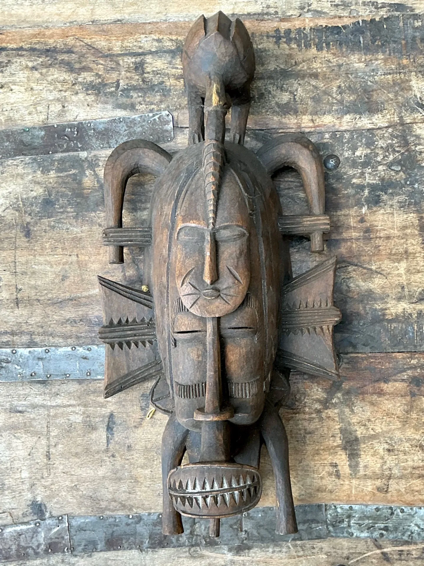 Vintage Tribal Carved Wood Mask — additional photo 2