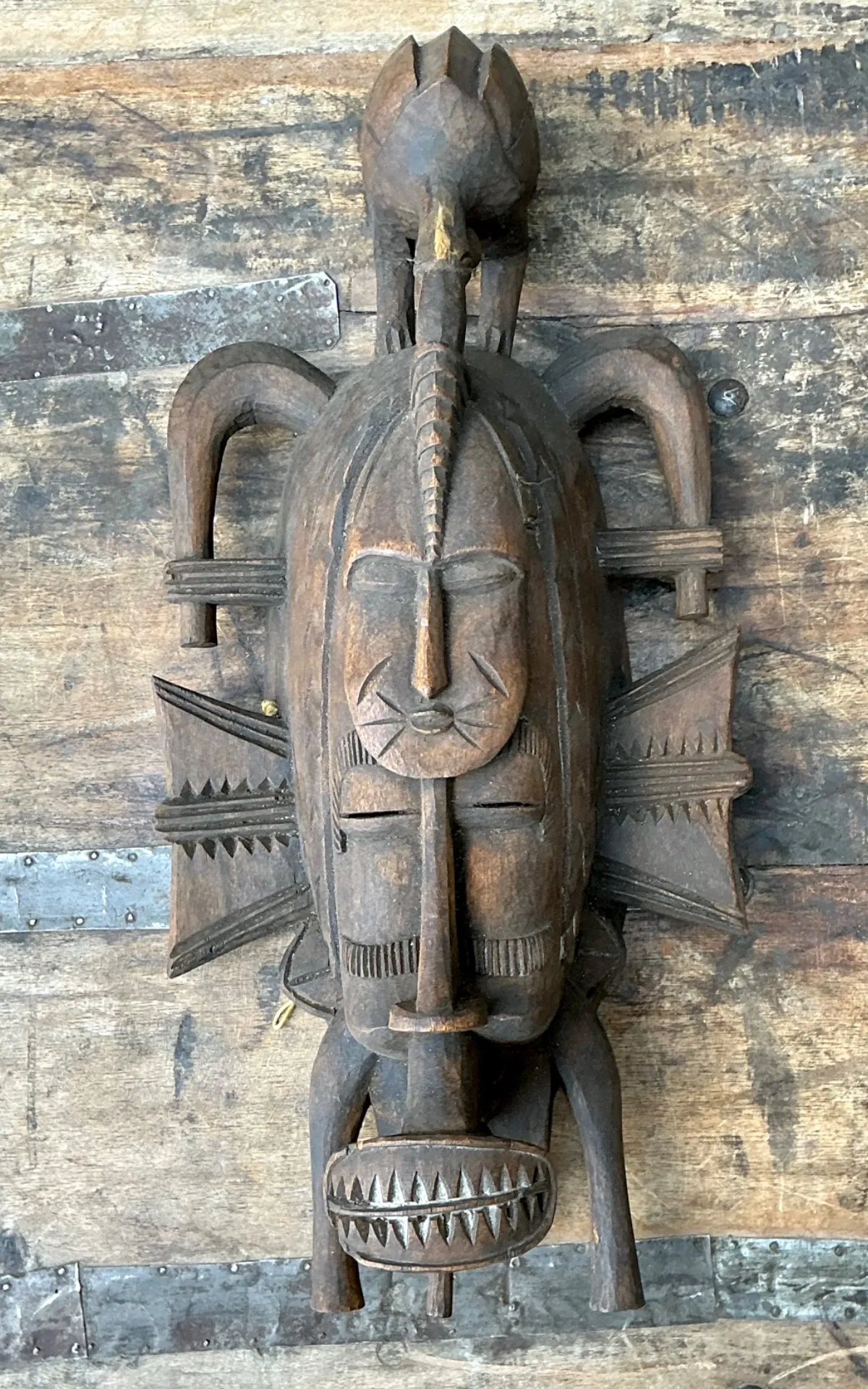 Vintage Tribal Carved Wood Mask — additional photo 2