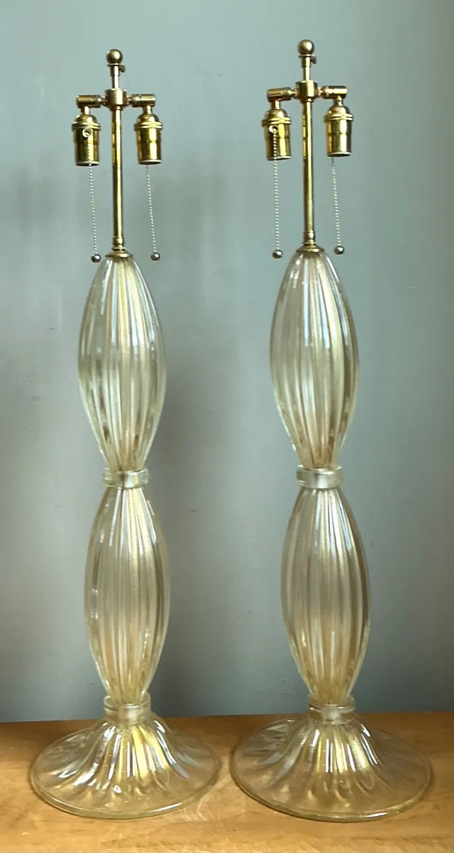 Vintage Ribbed Murano Glass Table Lamps - Pair — additional photo 6