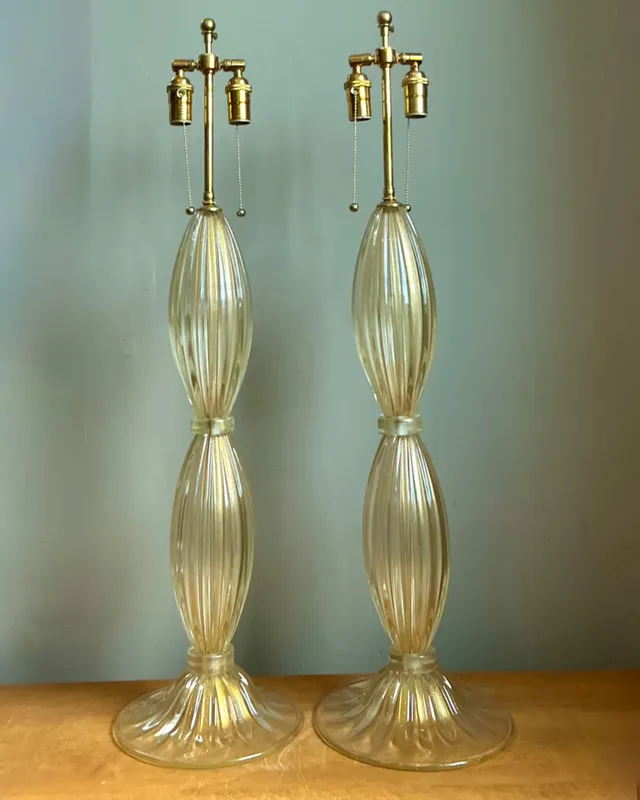 Vintage Ribbed Murano Glass Table Lamps - Pair — additional photo 3