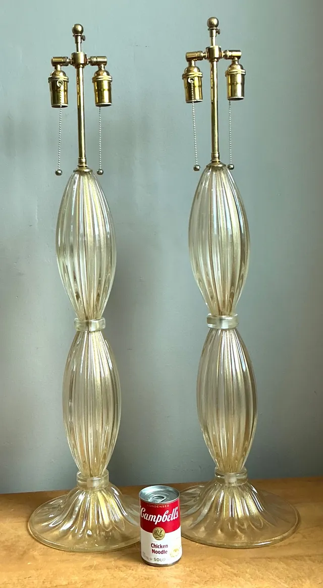 Vintage Ribbed Murano Glass Table Lamps - Pair — additional photo 7