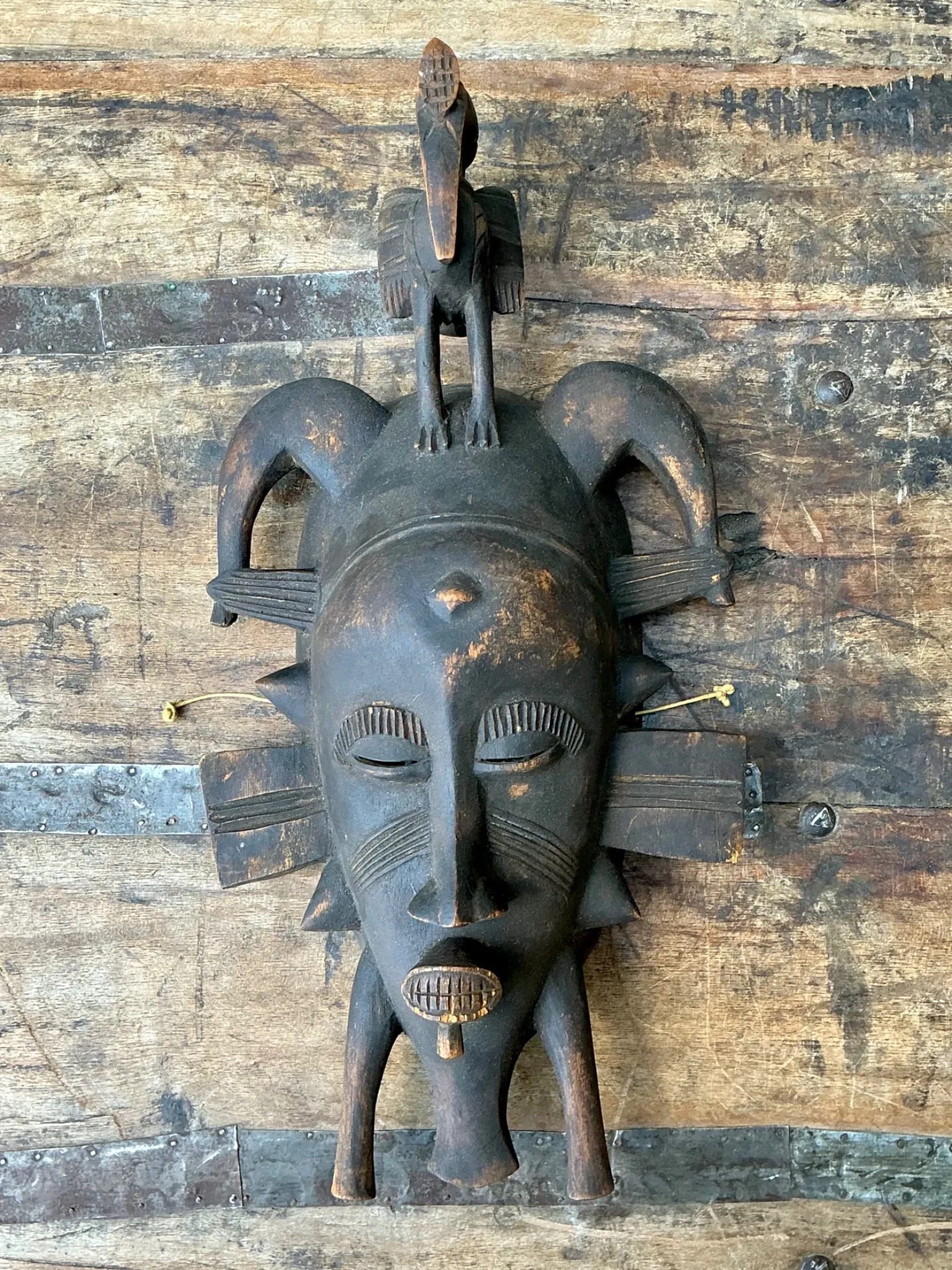 Vintage Hand Carved Tribal Mask - Resin, 7.75W x 14.75H — additional photo 4