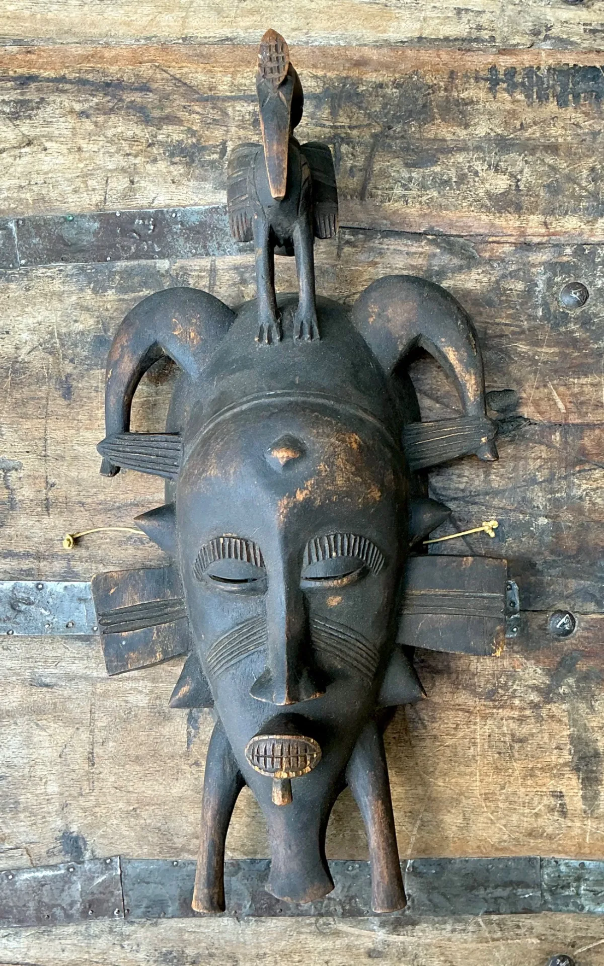Vintage Hand Carved Tribal Mask - Resin, 7.75W x 14.75H — additional photo 4