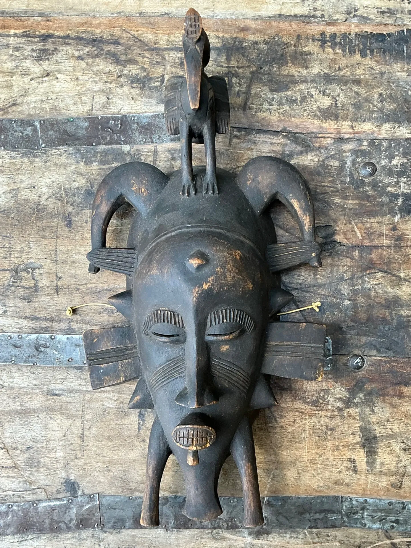 Vintage Hand Carved Tribal Mask - Resin, 7.75W x 14.75H — additional photo 6