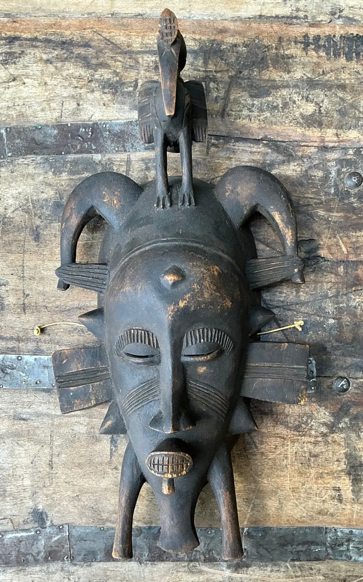 Vintage Hand Carved Tribal Mask - Resin, 7.75W x 14.75H — additional photo 6