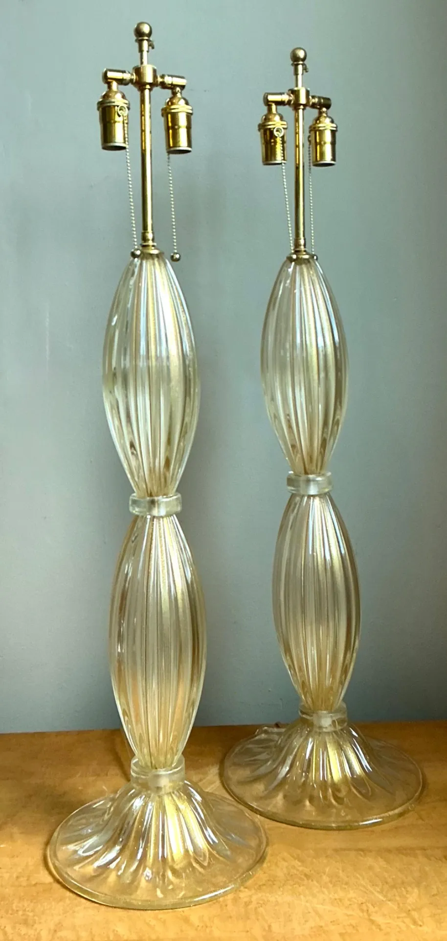 Vintage Ribbed Murano Glass Table Lamps - Pair — additional photo 2