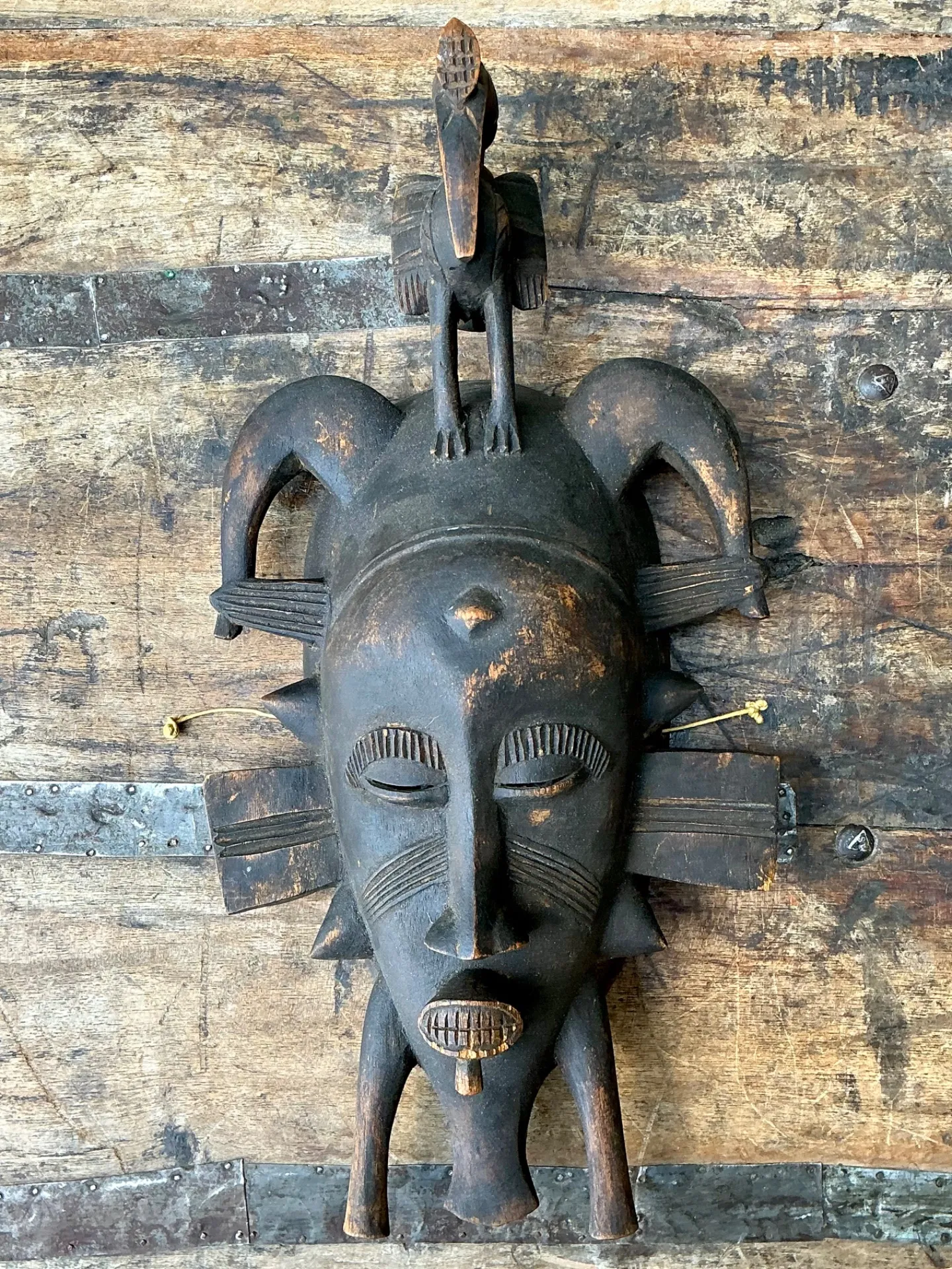 Vintage Hand Carved Tribal Mask - Resin, 7.75W x 14.75H — additional photo 3