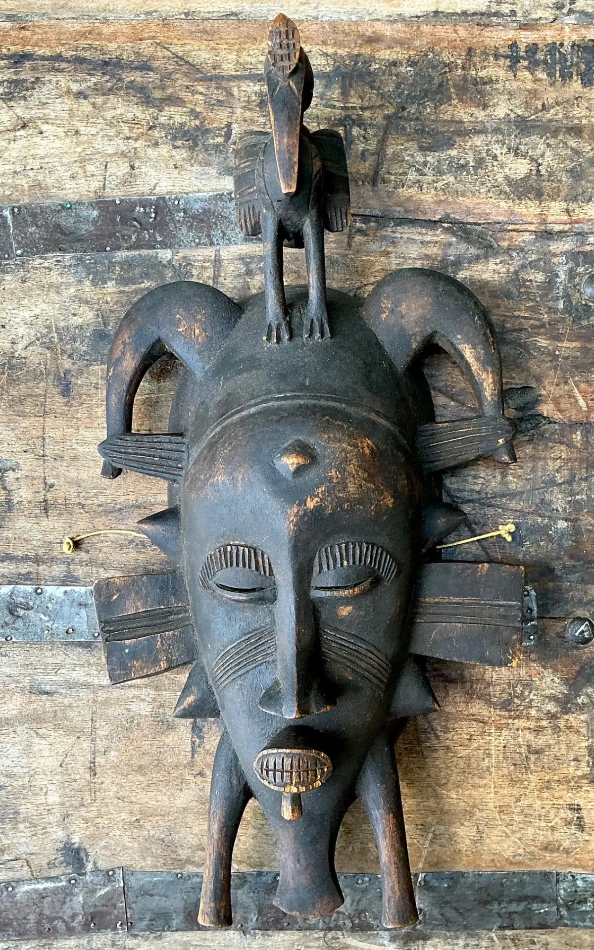 Vintage Hand Carved Tribal Mask - Resin, 7.75W x 14.75H — additional photo 3