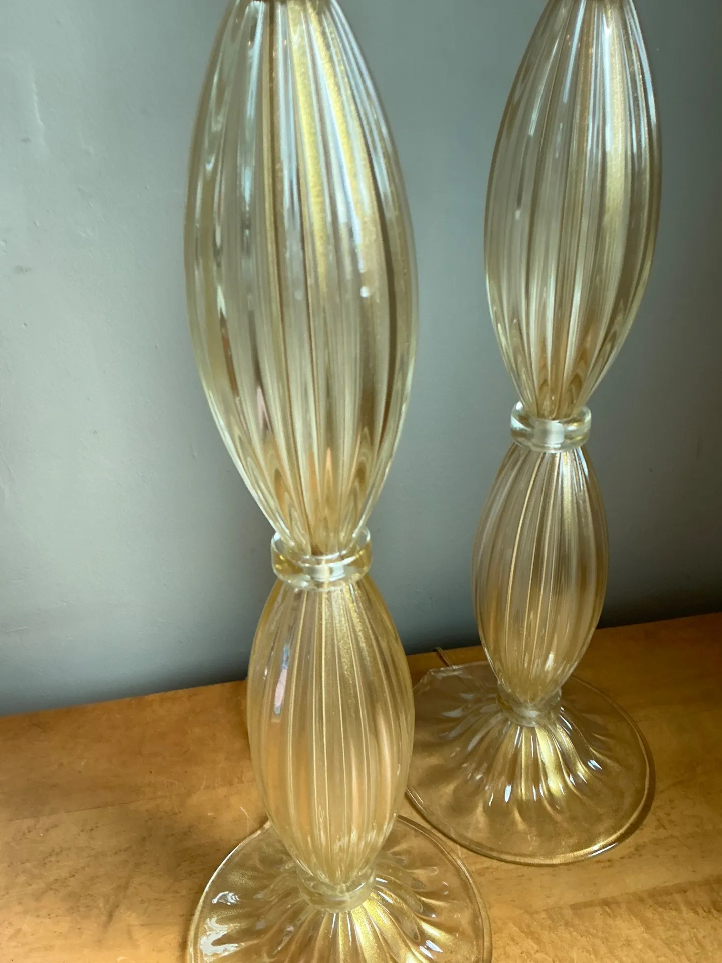 Vintage Ribbed Murano Glass Table Lamps - Pair — additional photo 4