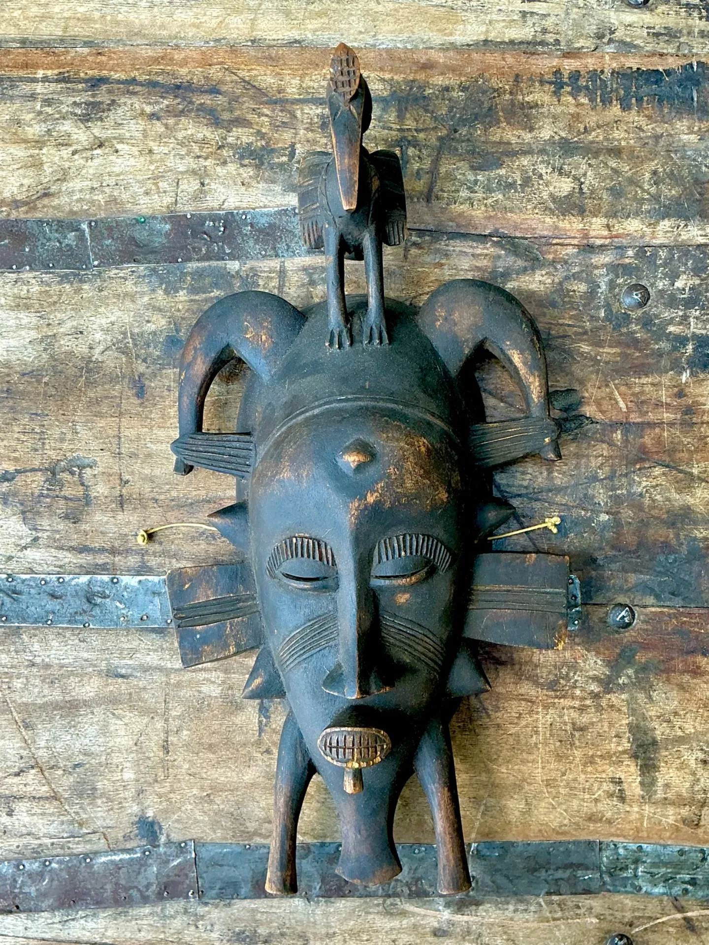 Vintage Hand Carved Tribal Mask - Resin, 7.75W x 14.75H — additional photo 2