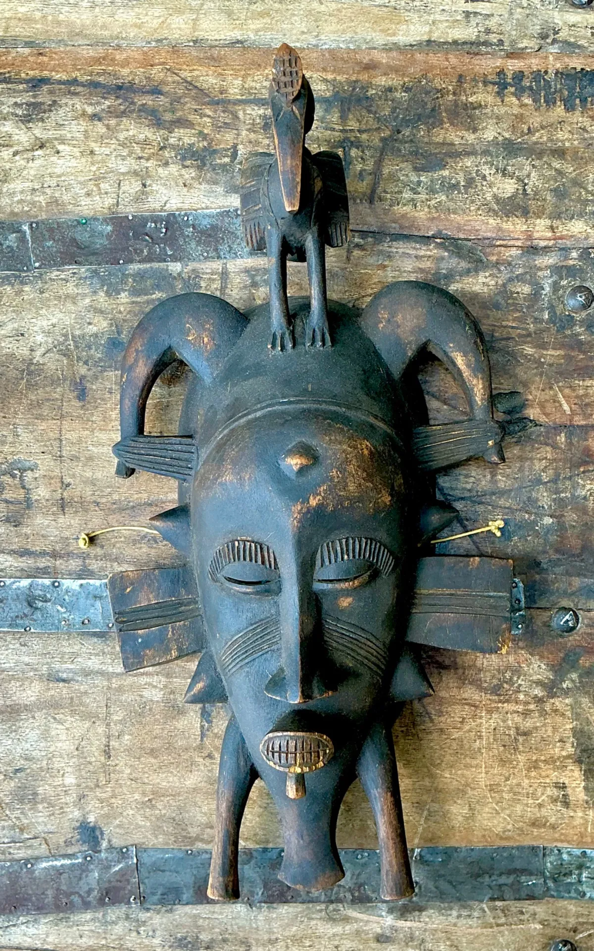 Vintage Hand Carved Tribal Mask - Resin, 7.75W x 14.75H — additional photo 2