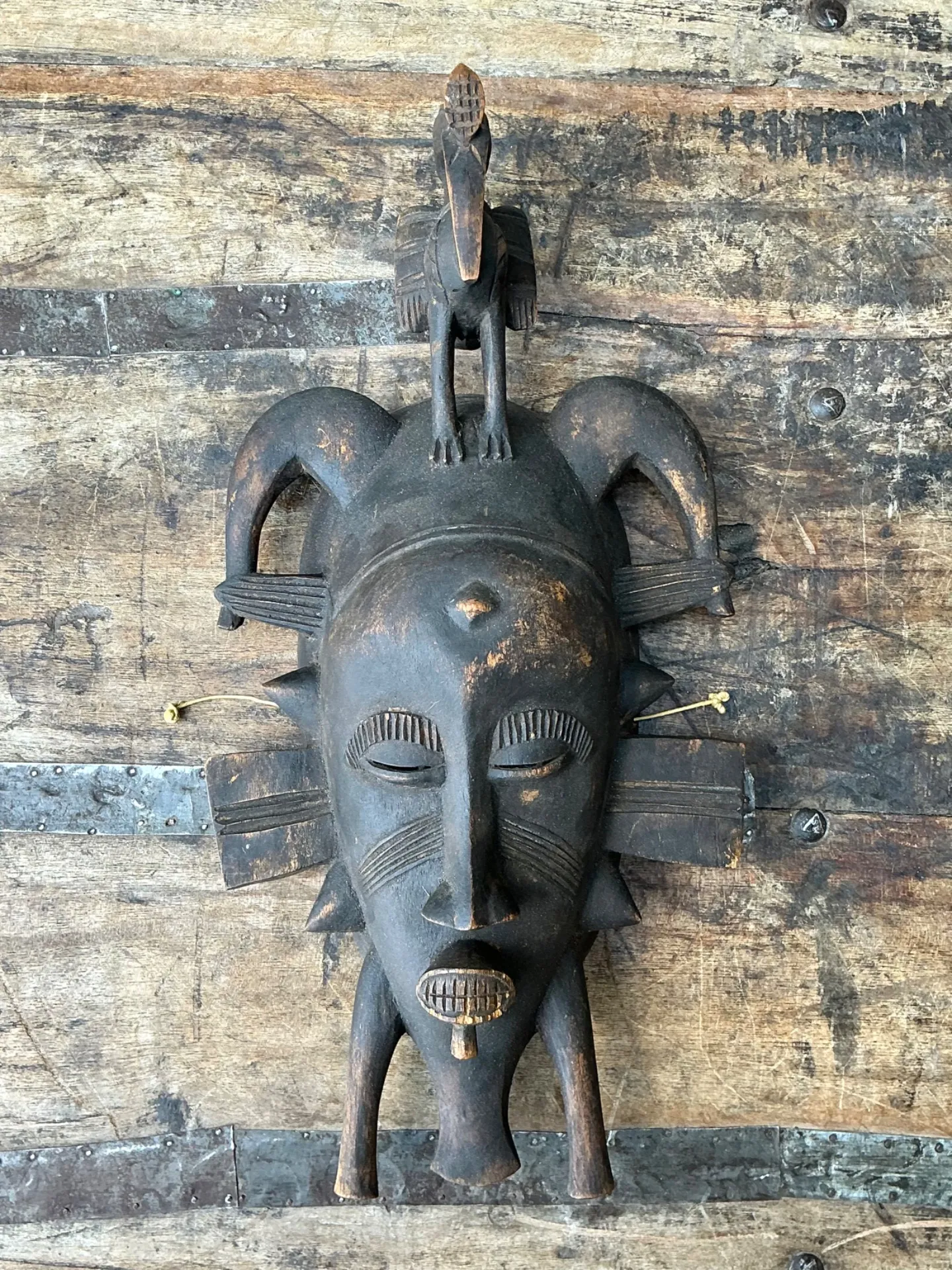 Vintage Hand Carved Tribal Mask - Resin, 7.75W x 14.75H — additional photo 5