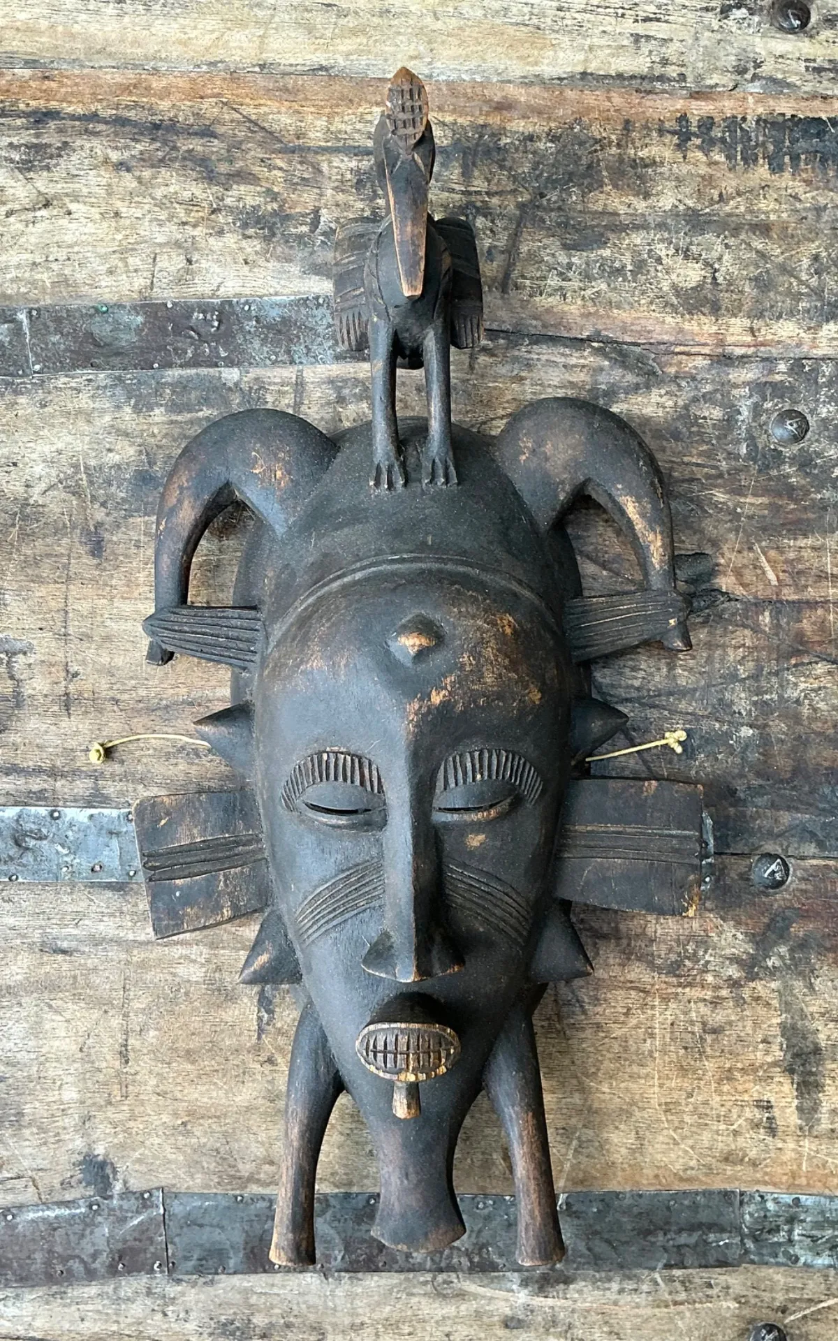 Vintage Hand Carved Tribal Mask - Resin, 7.75W x 14.75H — additional photo 5