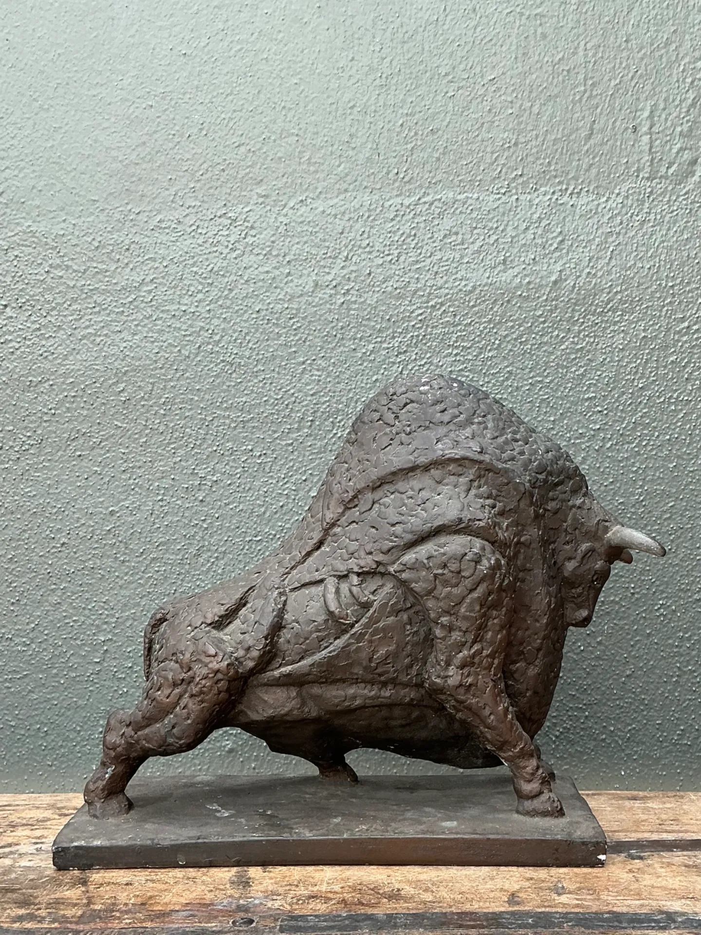 Vintage MCM Textured Plaster Bull Sculpture — additional photo 2