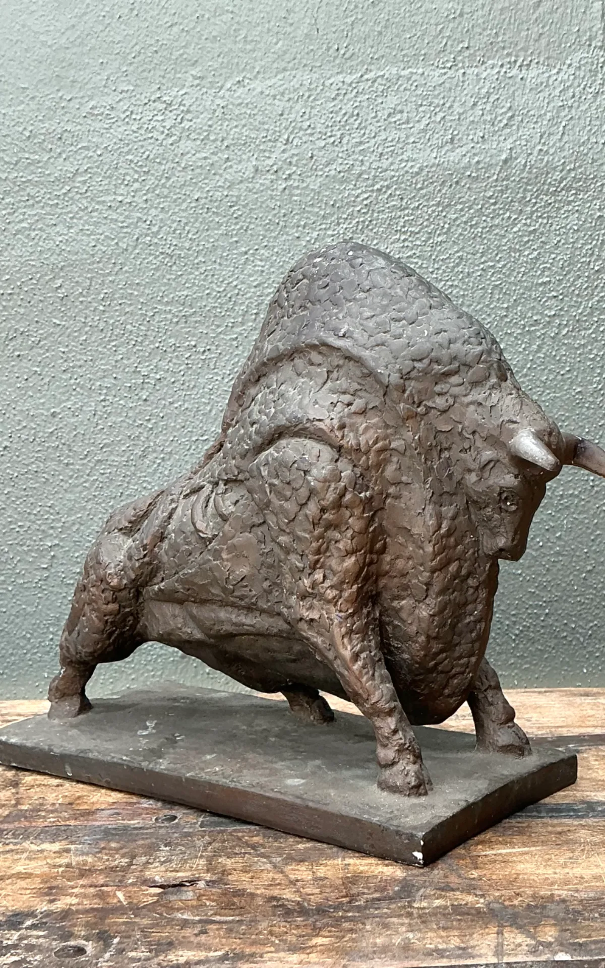 Vintage MCM Textured Plaster Bull Sculpture