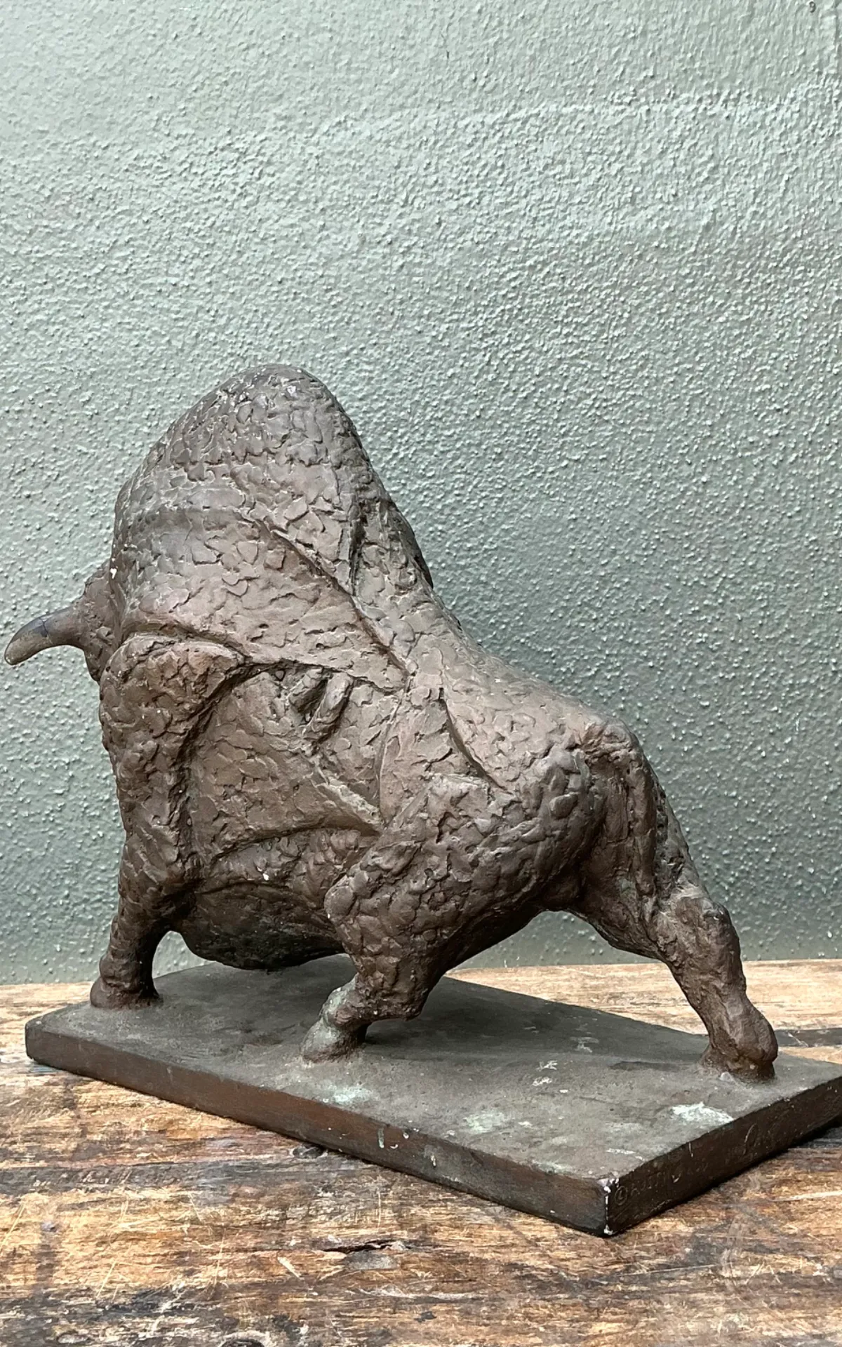 Vintage MCM Textured Plaster Bull Sculpture — additional photo 3
