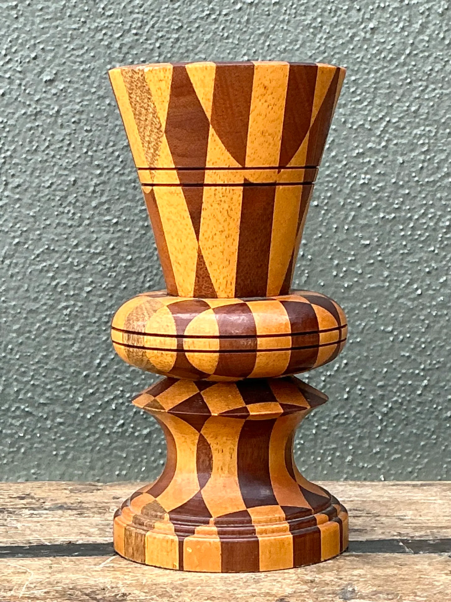 Vintage Geometric Wood Marquetry Vase — additional photo 4