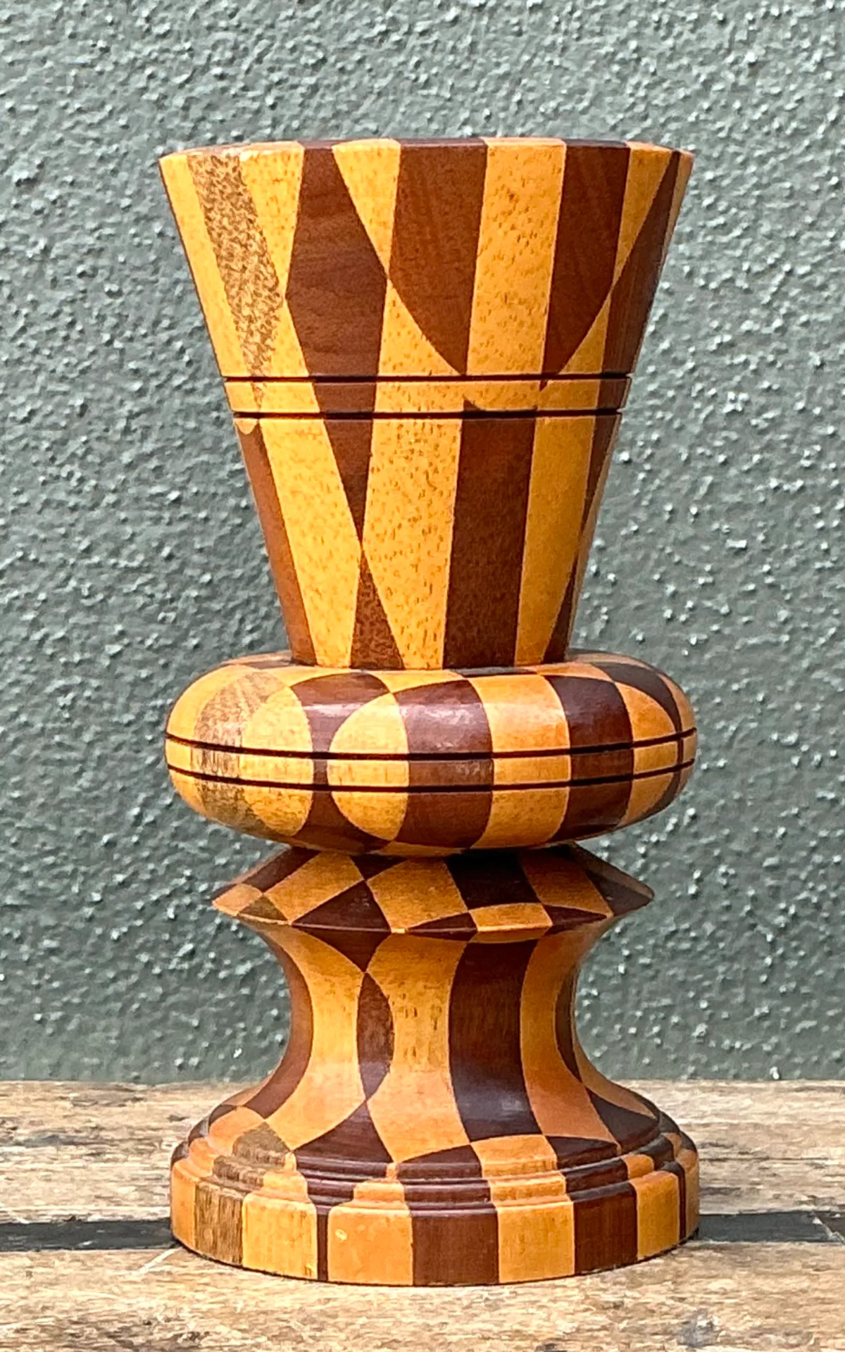 Vintage Geometric Wood Marquetry Vase — additional photo 4