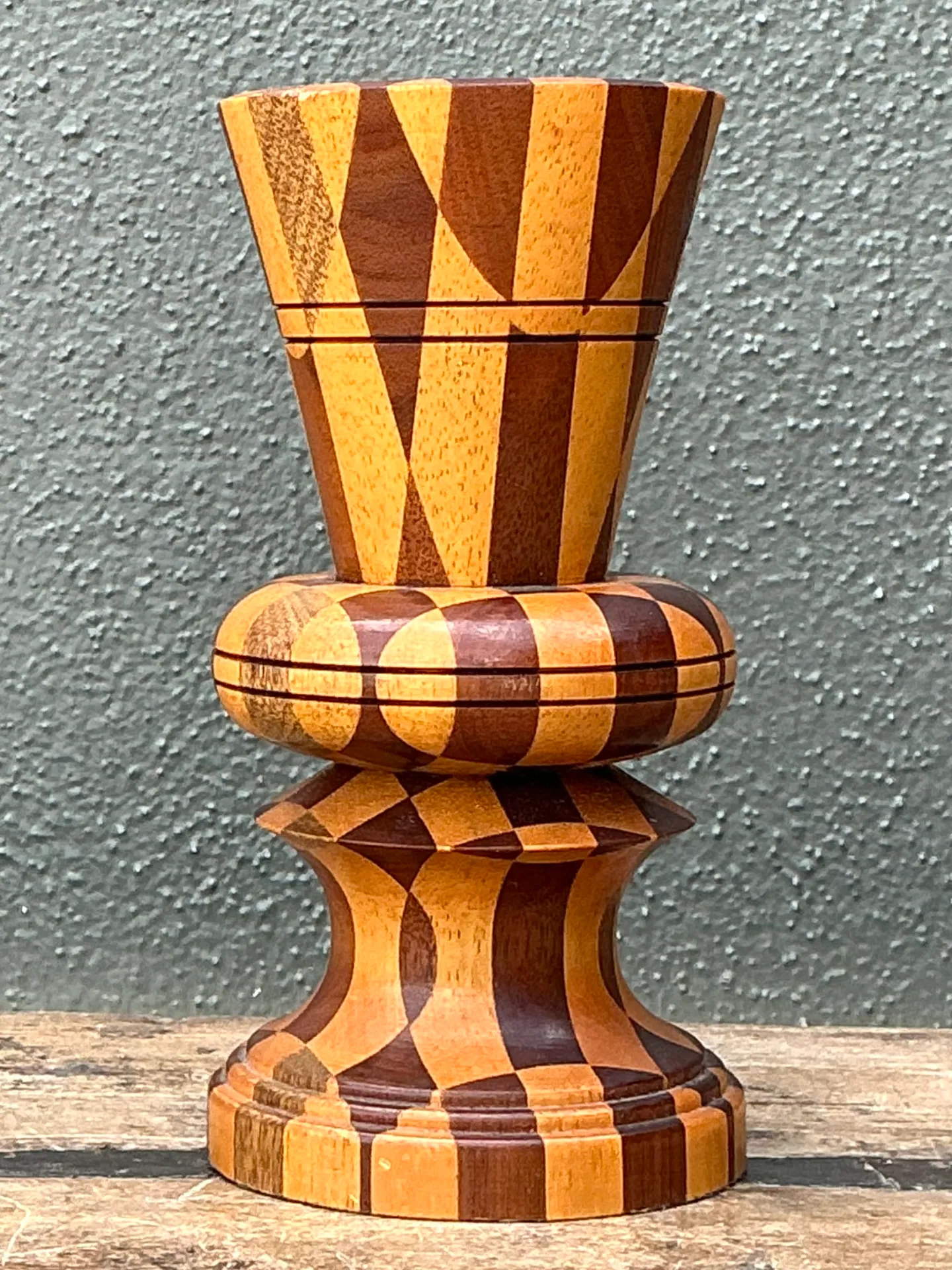 Vintage Geometric Wood Marquetry Vase — additional photo 1
