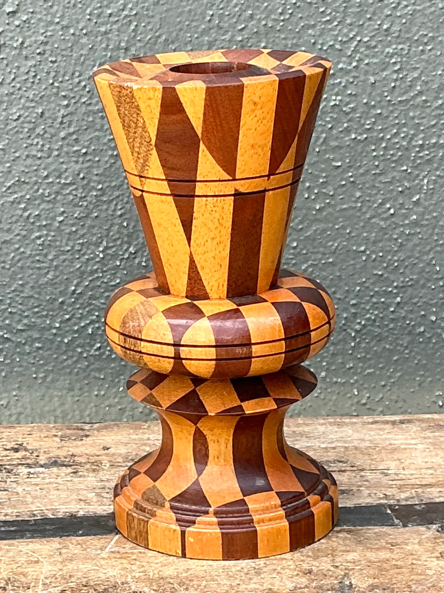 Vintage Geometric Wood Marquetry Vase — additional photo 2