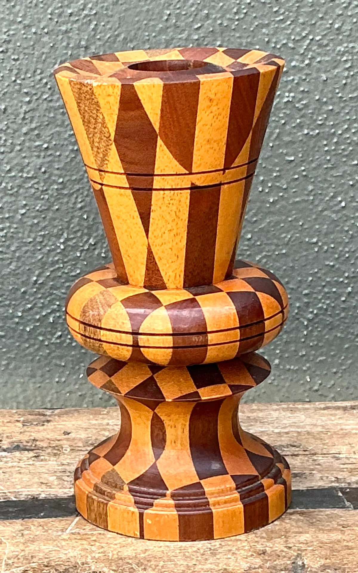 Vintage Geometric Wood Marquetry Vase — additional photo 2