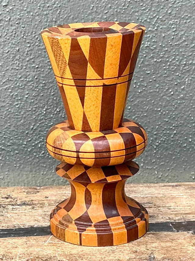Vintage Geometric Wood Marquetry Vase — additional photo 2