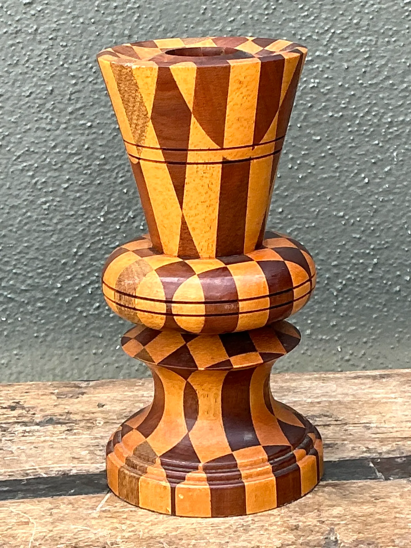 Vintage Geometric Wood Marquetry Vase — additional photo 3