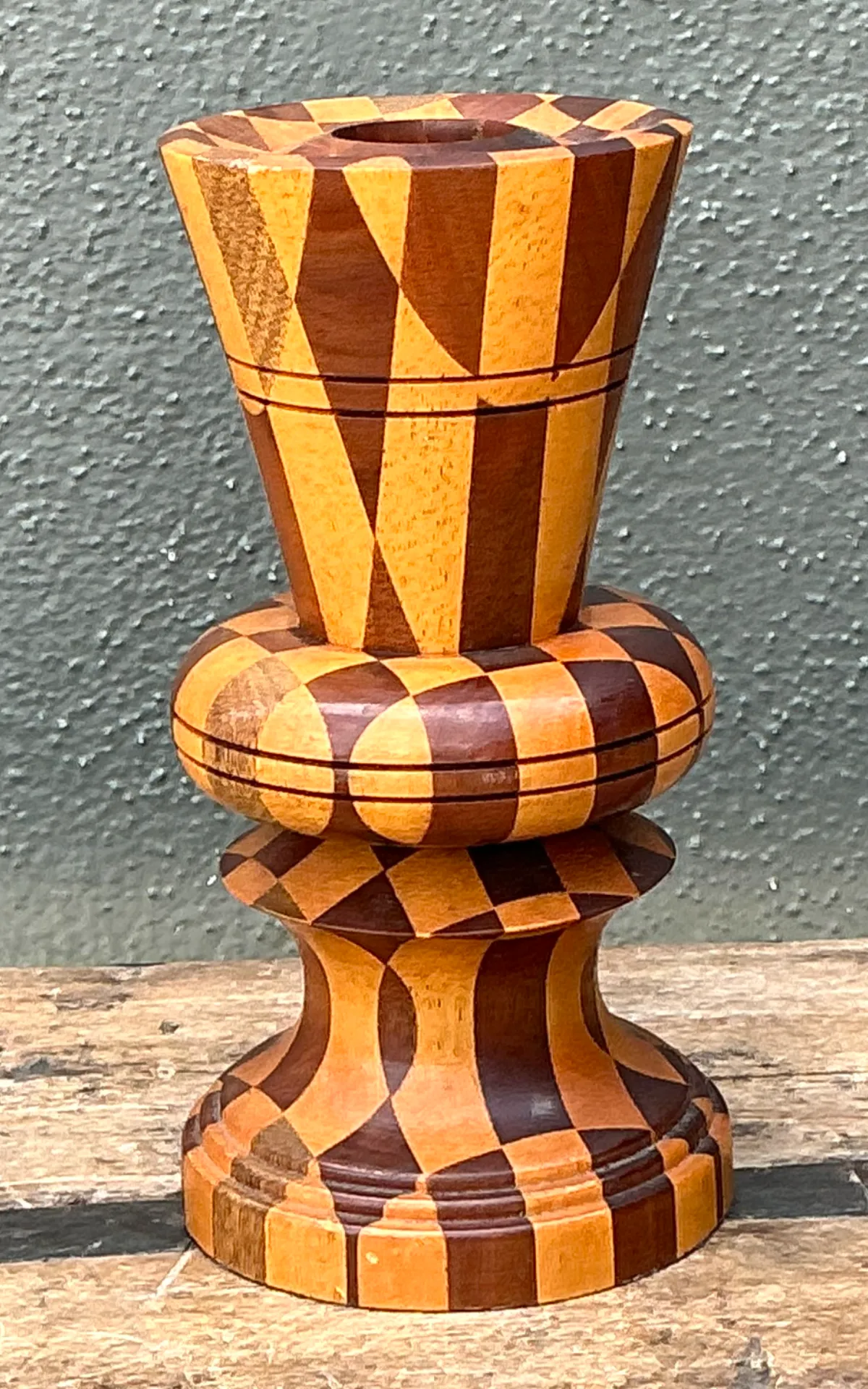 Vintage Geometric Wood Marquetry Vase — additional photo 3