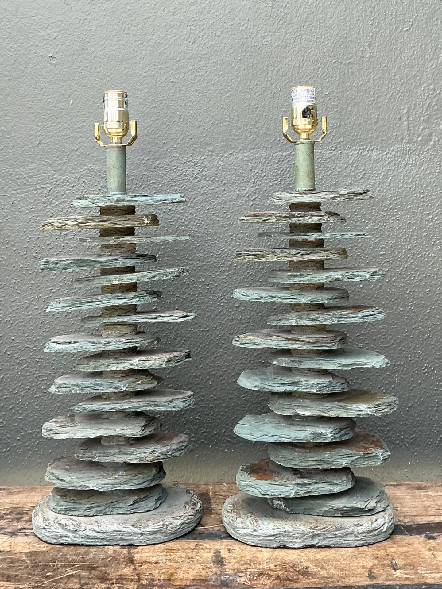 Vintage Stacked Stone Table Lamps - Pair — additional photo 3