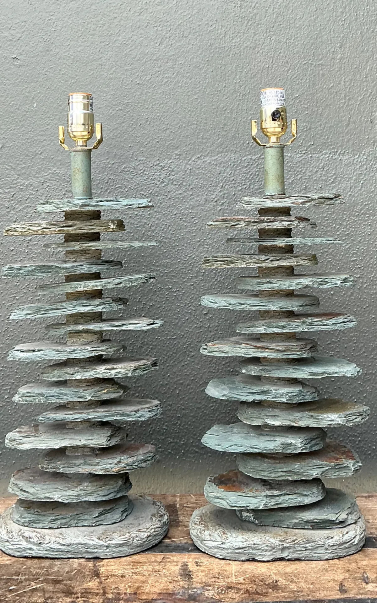 Vintage Stacked Stone Table Lamps - Pair — additional photo 3
