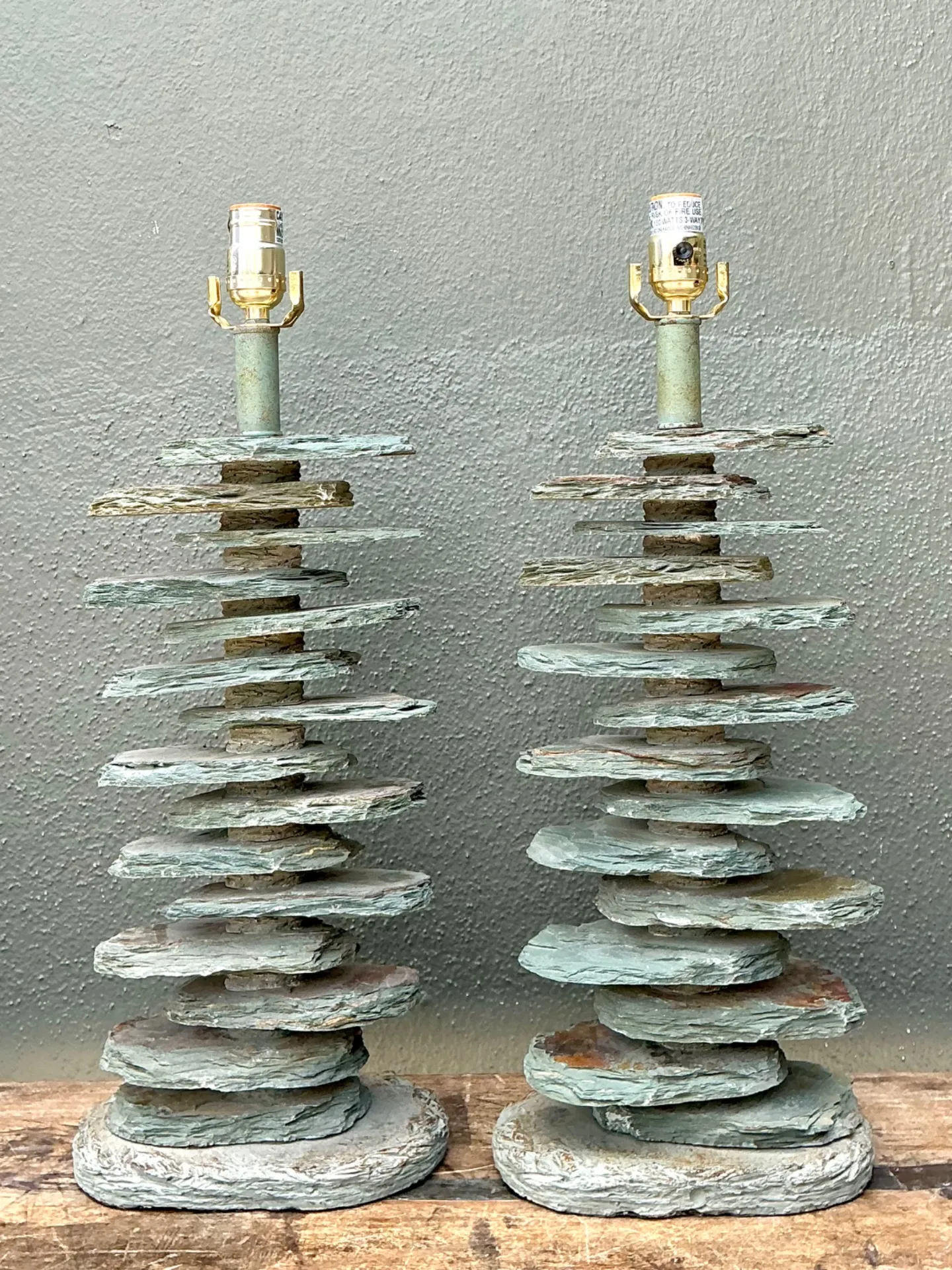 Vintage Stacked Stone Table Lamps - Pair — additional photo 7
