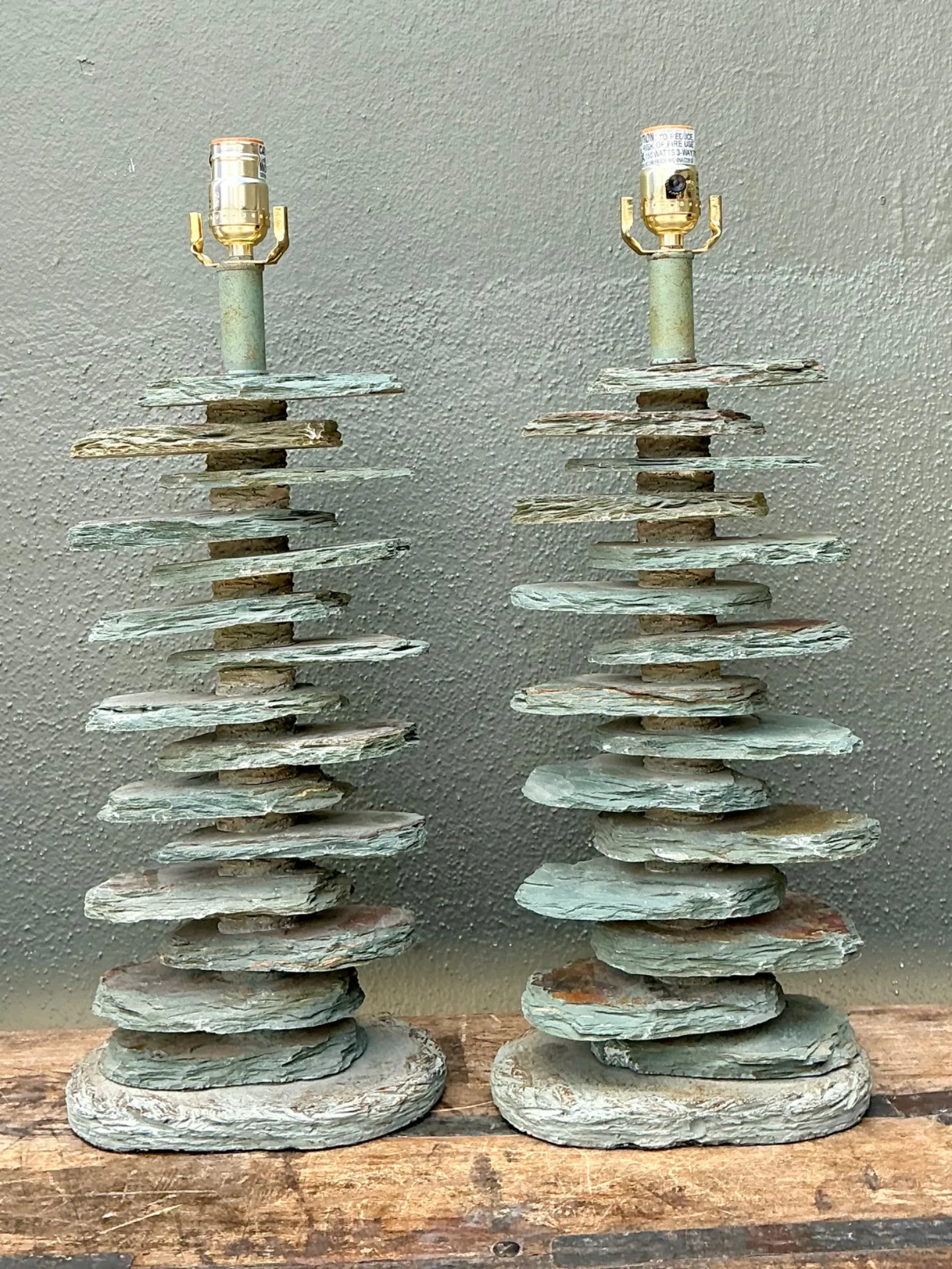 Vintage Stacked Stone Table Lamps - Pair — additional photo 8