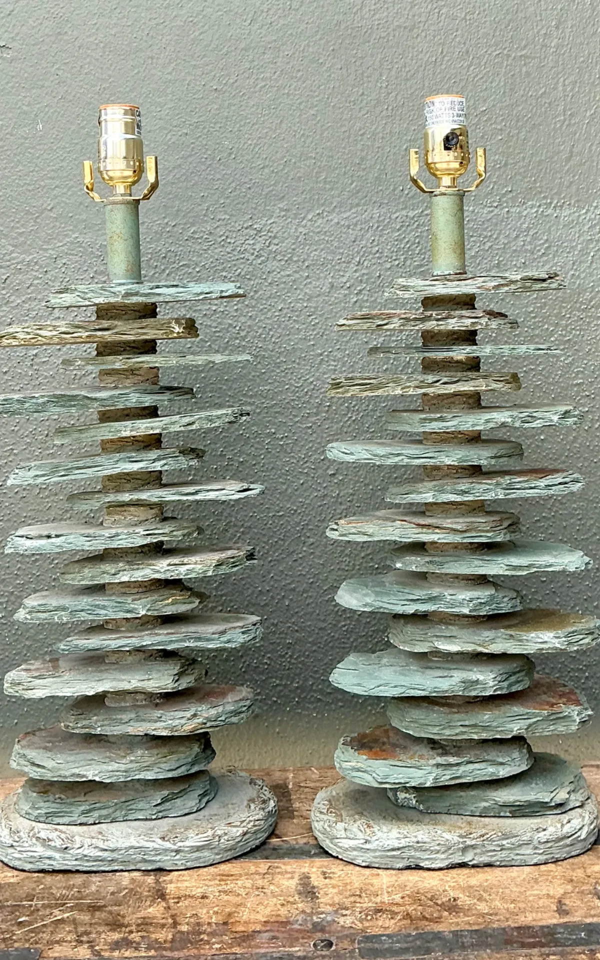 Vintage Stacked Stone Table Lamps - Pair — additional photo 8