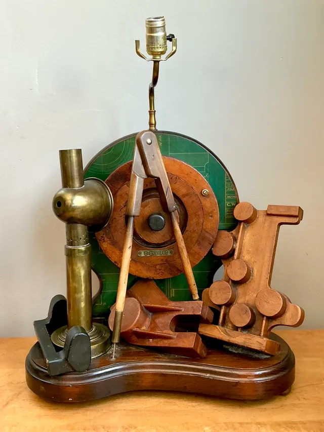 Vintage Wood and Metal Maritime Assemblage Lamp — additional photo 2
