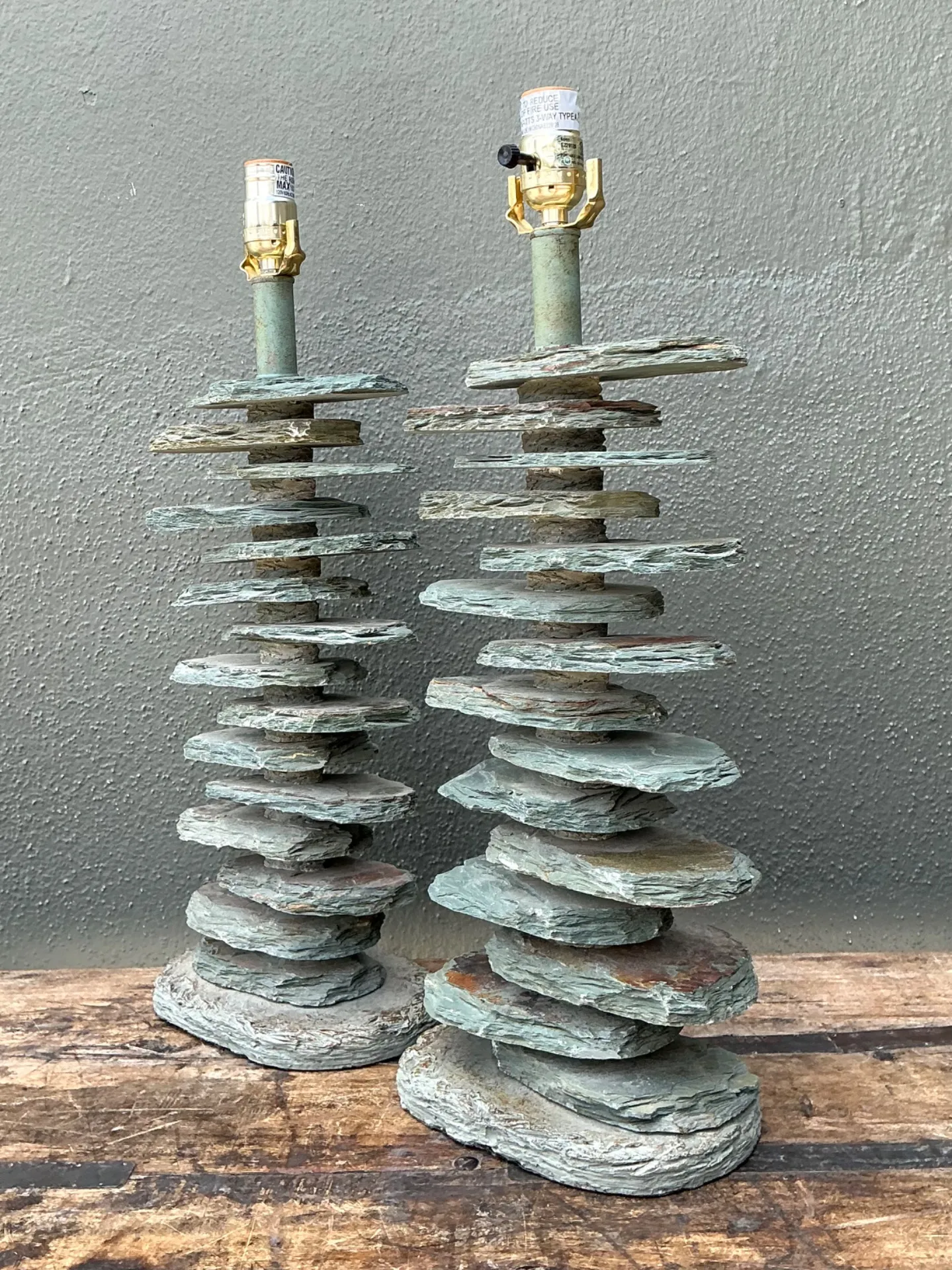 Vintage Stacked Stone Table Lamps - Pair — additional photo 5