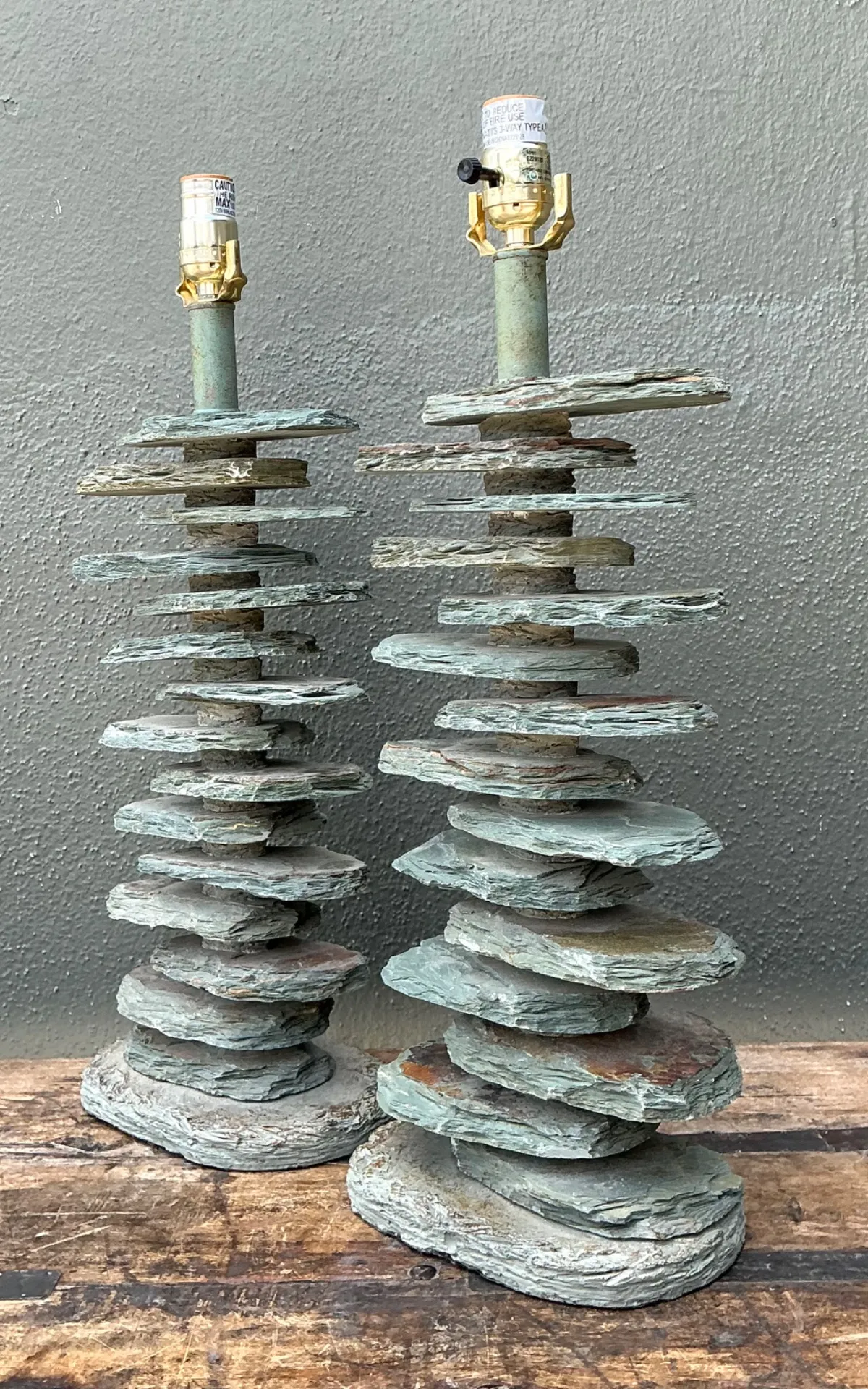 Vintage Stacked Stone Table Lamps - Pair — additional photo 5