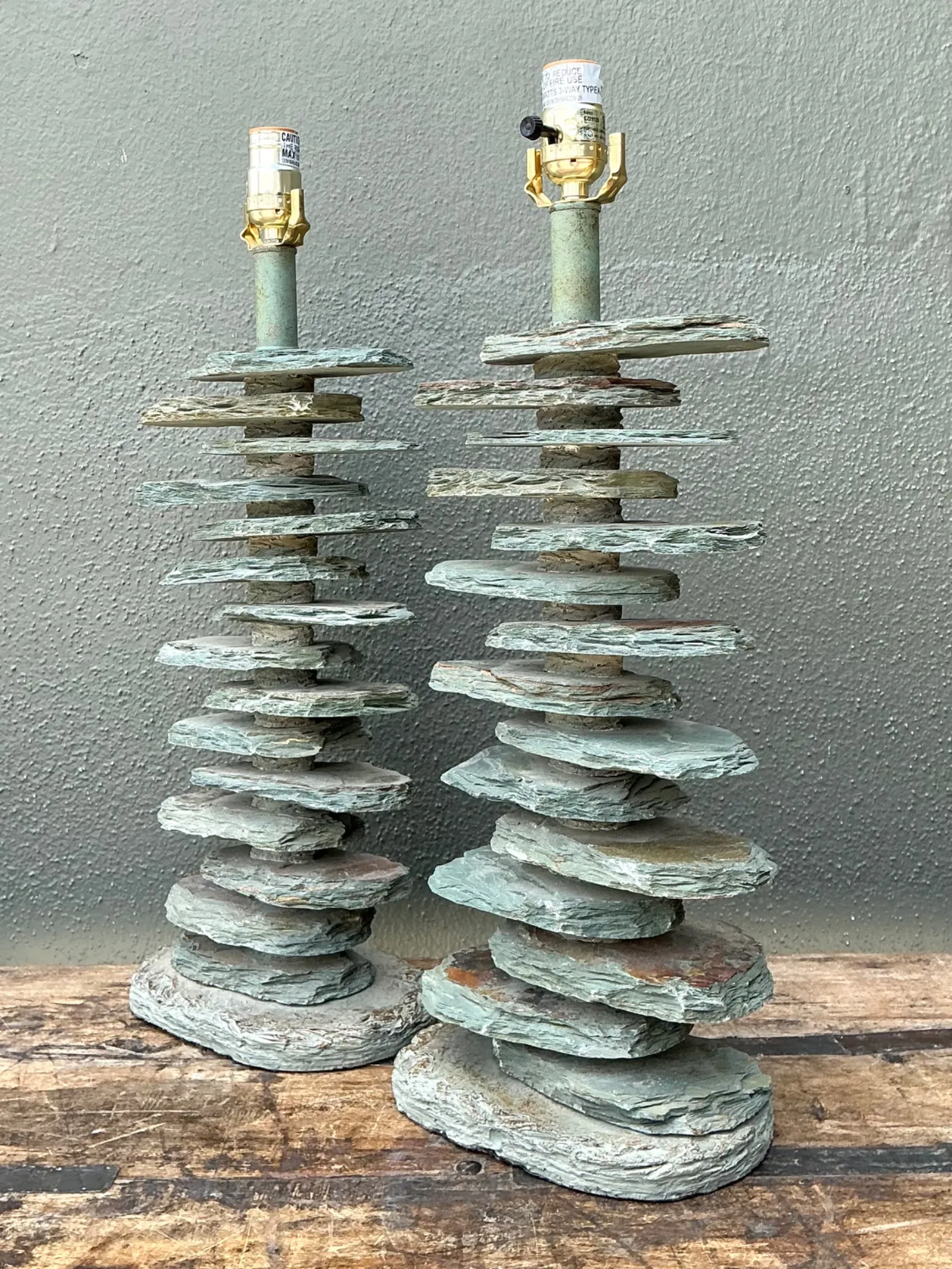 Vintage Stacked Stone Table Lamps - Pair — additional photo 4